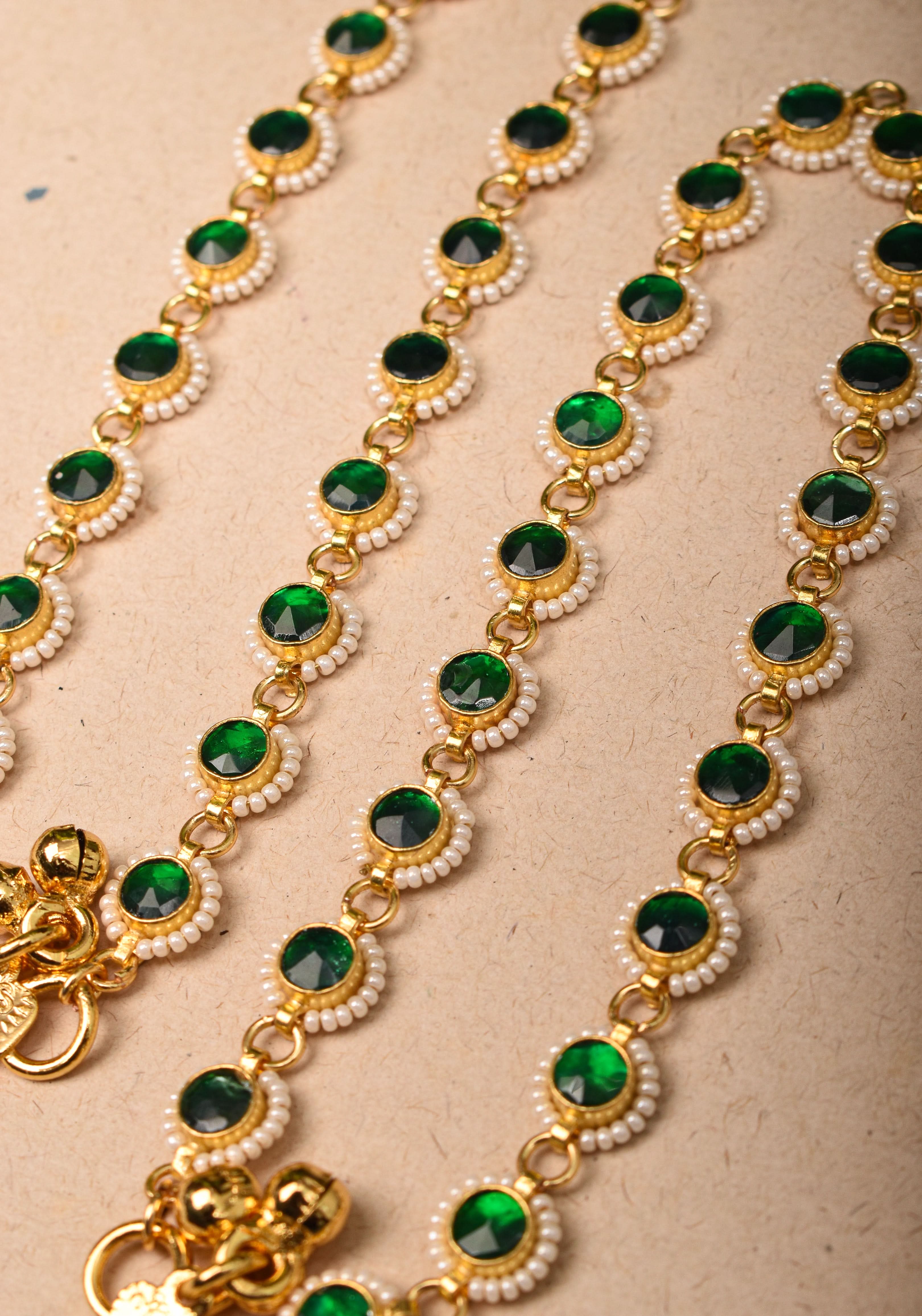 Payal - Green Pirohi-Work Anklet | Shobitam