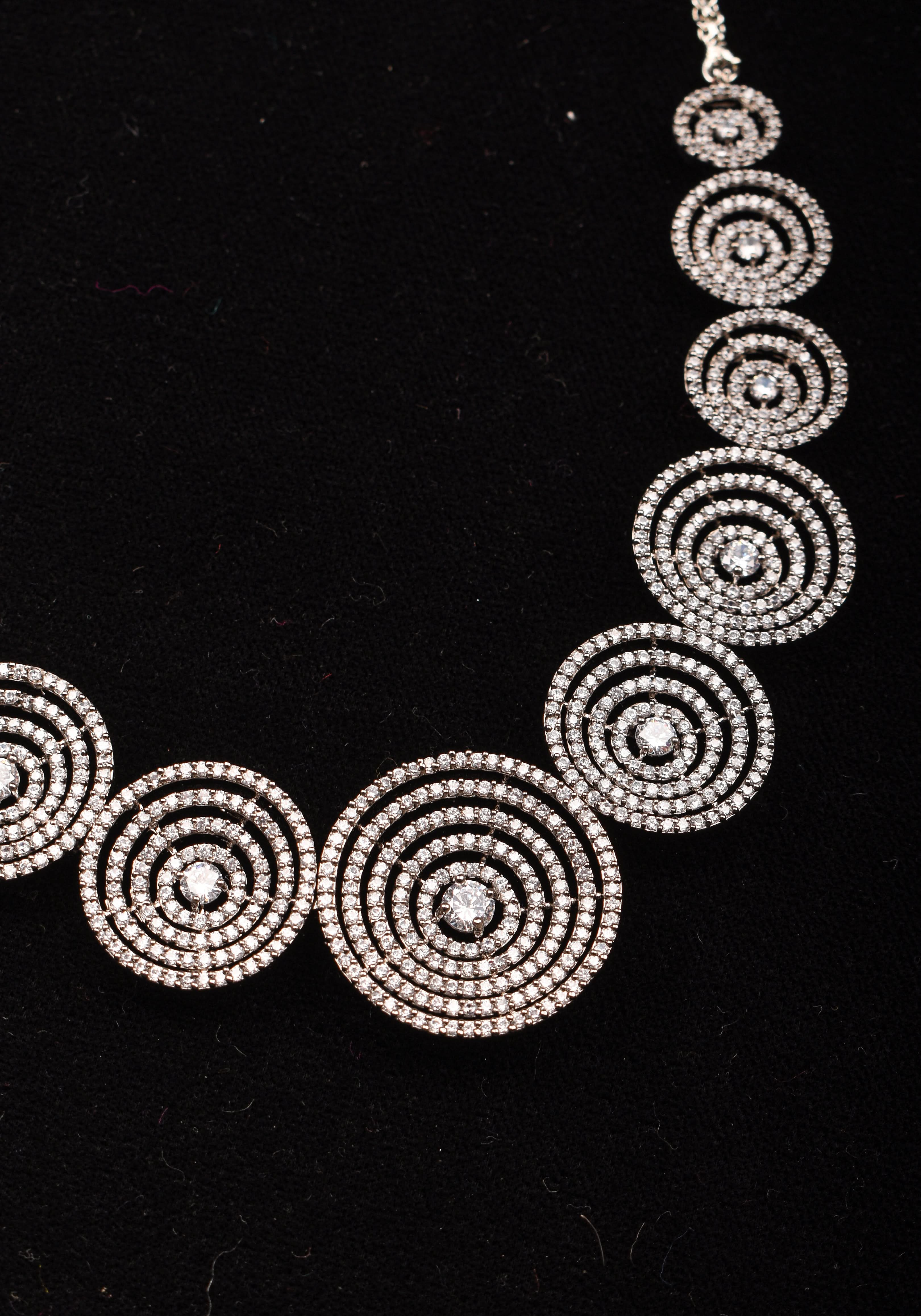 Dark Powder CZ Stone Studded Halo design Necklace | SHOBITAM