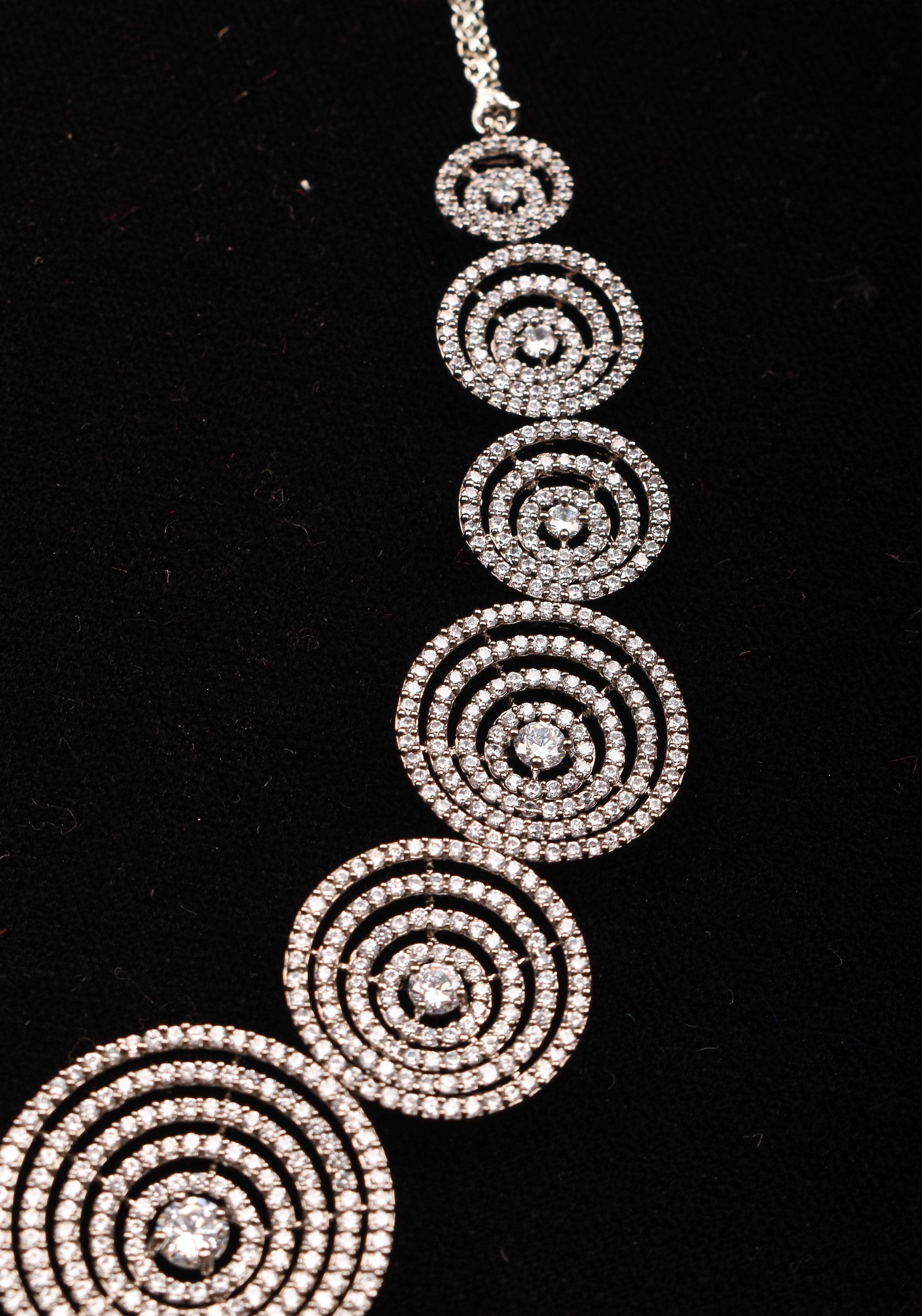 Dark Powder CZ Stone Studded Halo design Necklace | SHOBITAM
