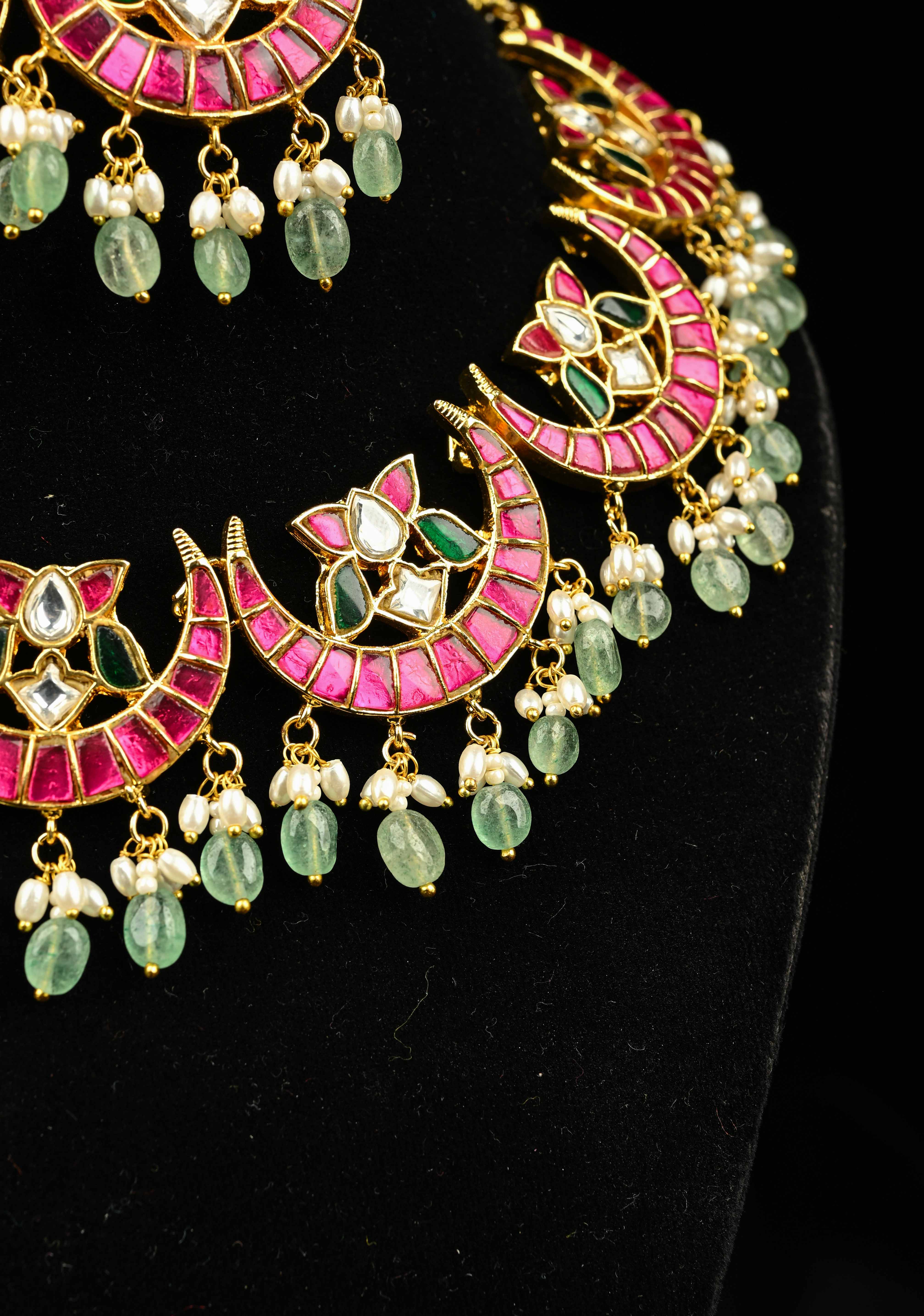 Chand Design Jadau Necklace Set with Dangling Beads | SHOBITAM