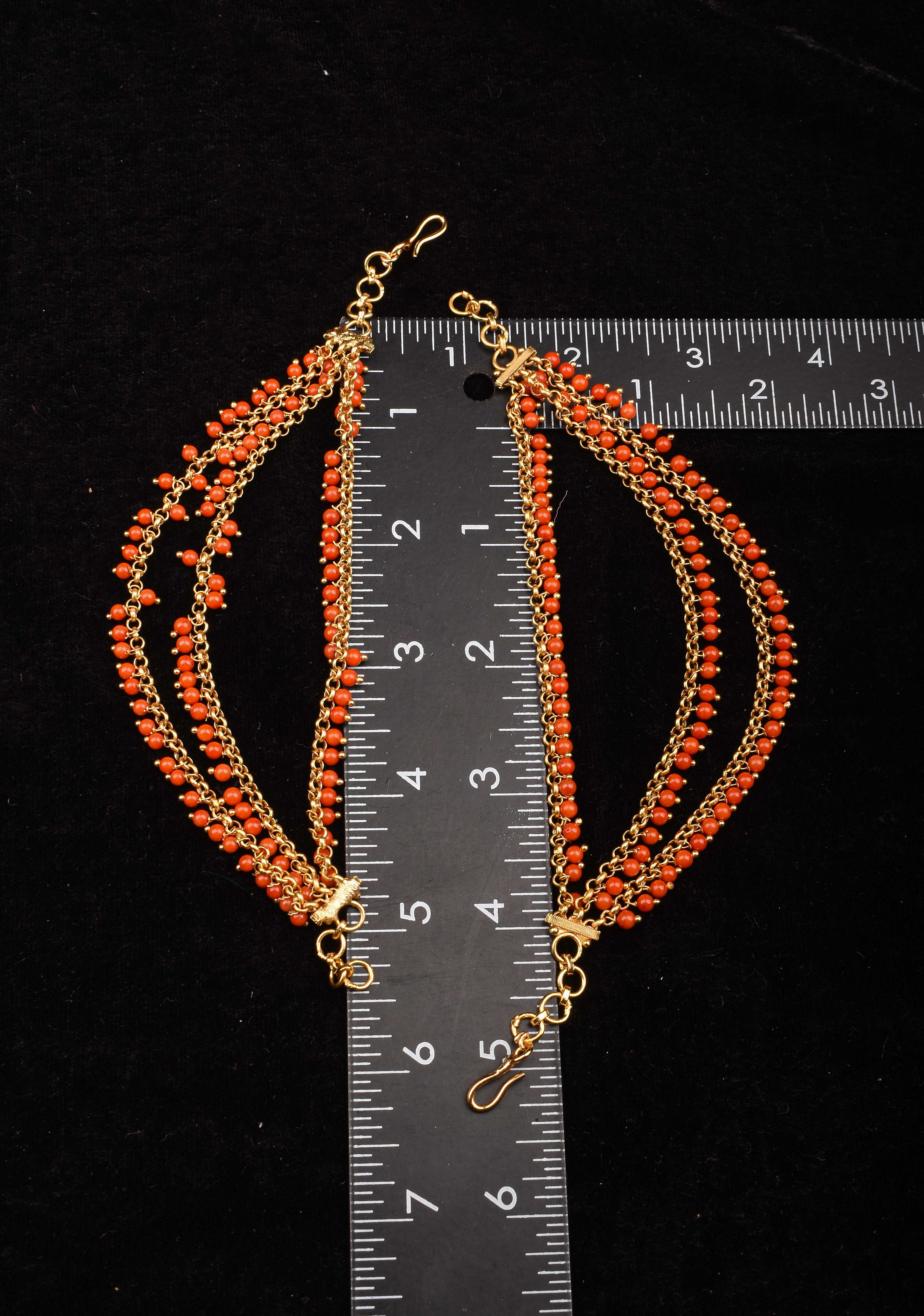 Three-Layered Red Beads Ear Chain | Shobitam Jewelry