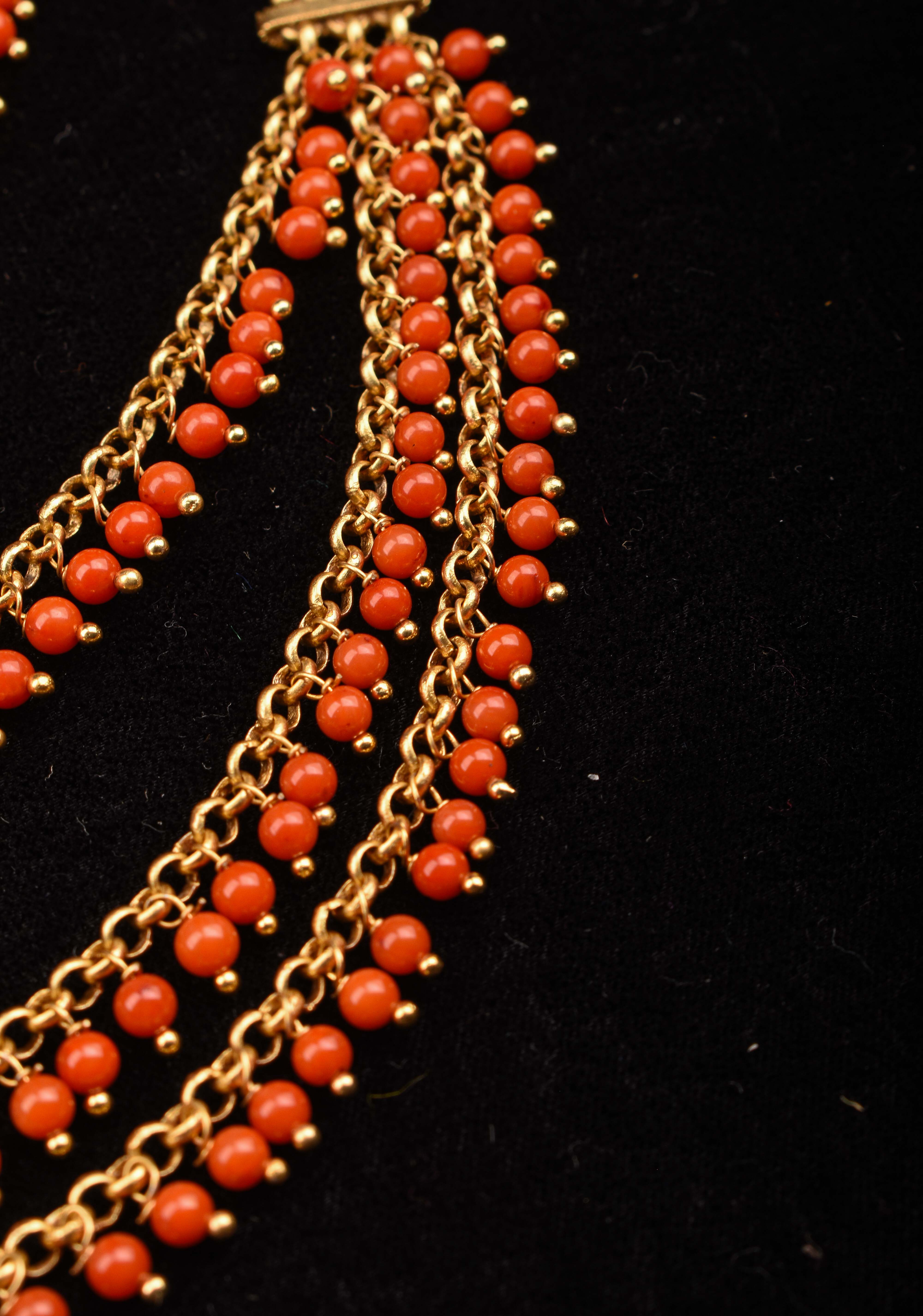 Three-Layered Red Beads Ear Chain | Shobitam Jewelry