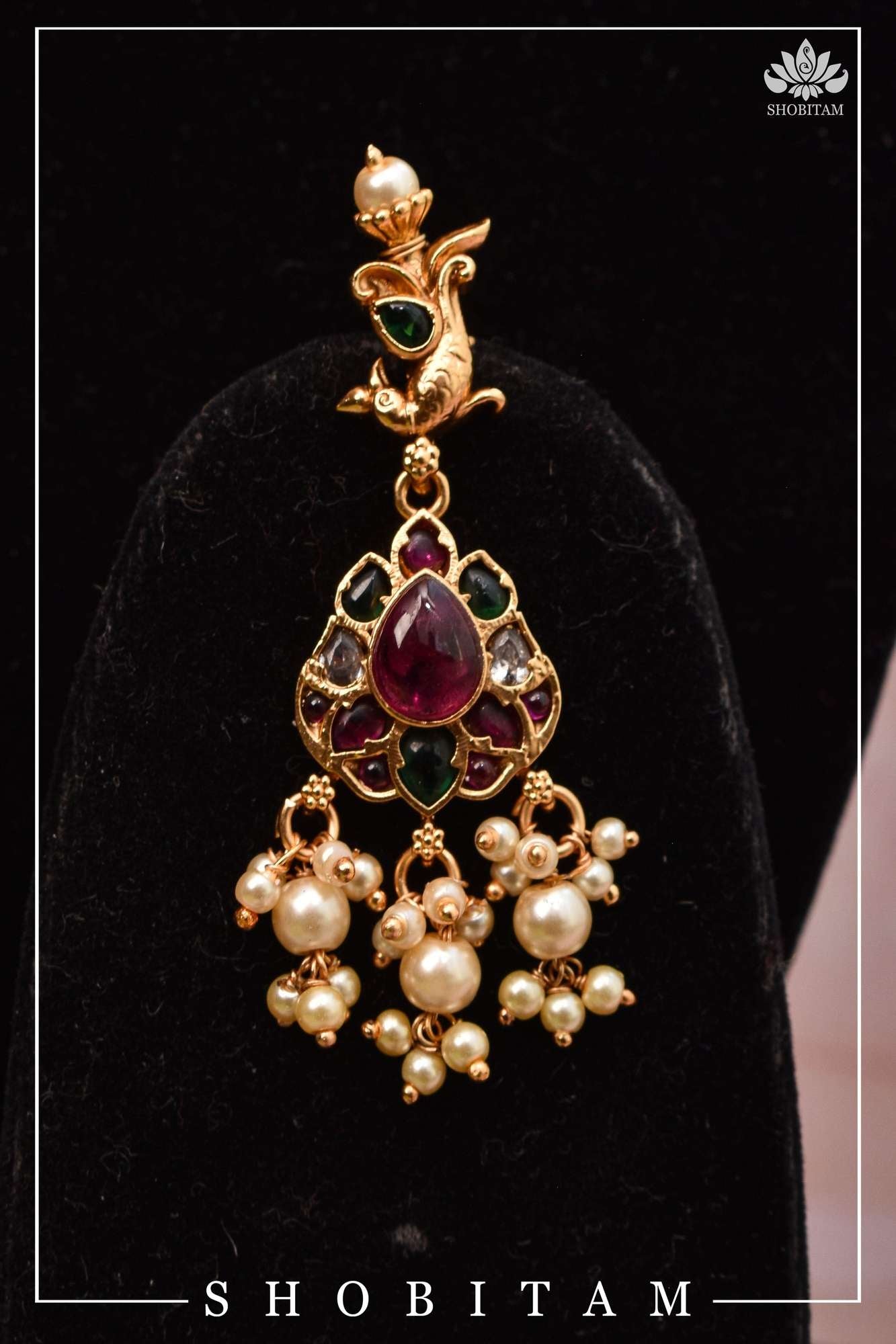 Jadau Lotus Stone Embellishment with Peacock units Choker Set In Green,Pink and white With Matching Earrings