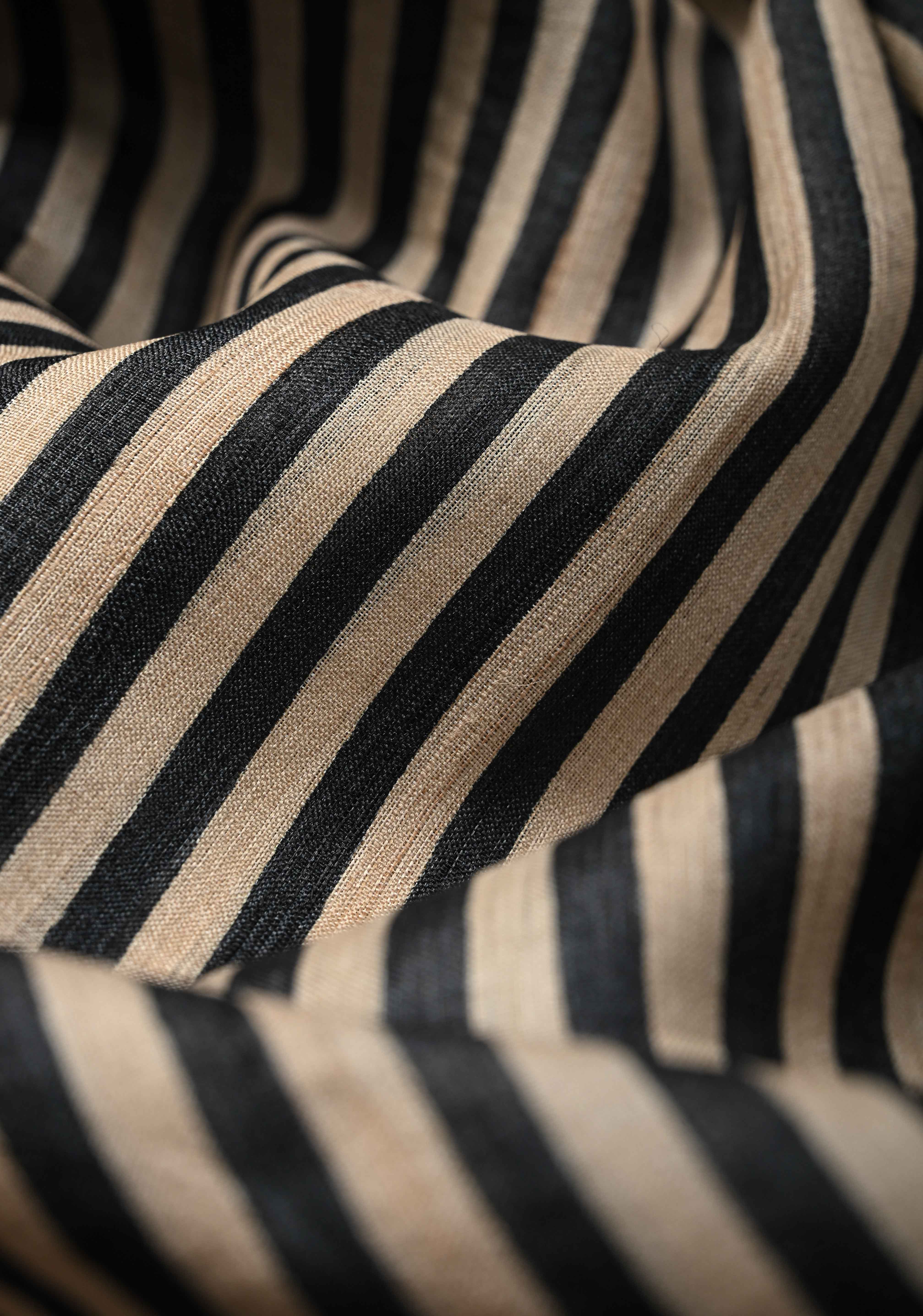 Black-Beige Jari Tussar Silk Saree with Hand block Stripes Pattern and Zari Border | SILK MARK CERTIFIED | Shobitam