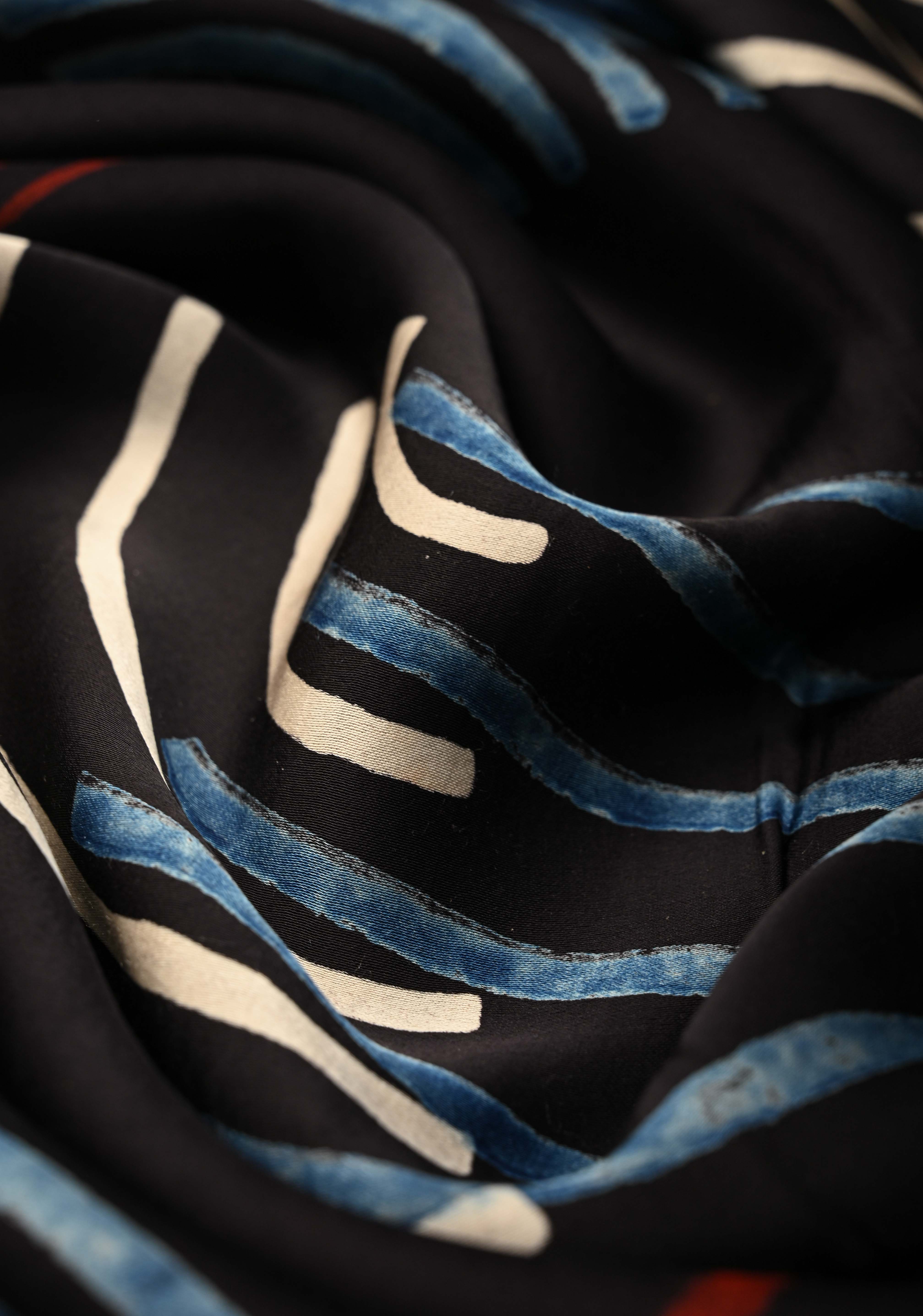 Black Hand Block Print on Modal Silk Saree with Ajrakh Pallu | Shobitam