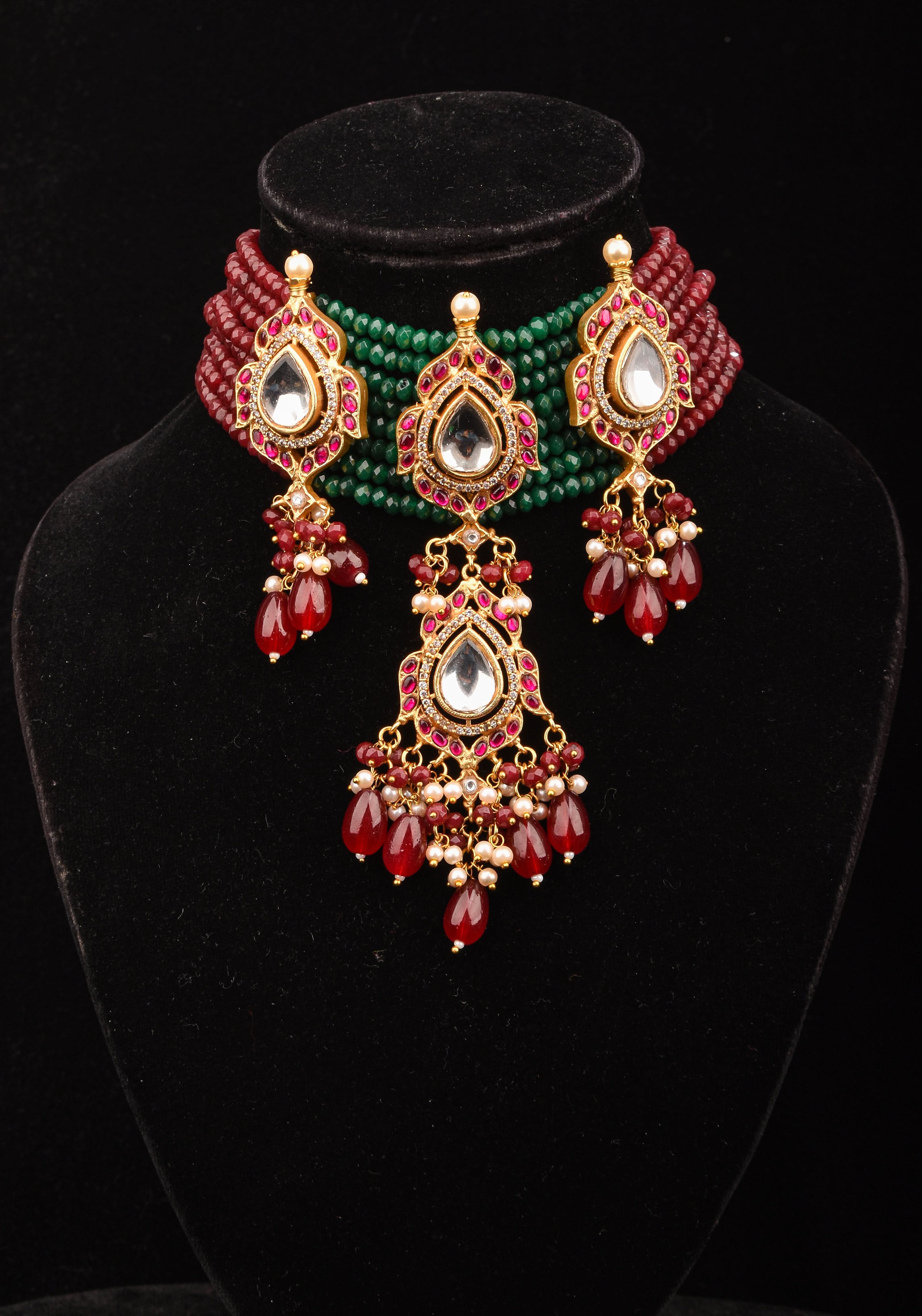 Antique Jadau multistrand Choker with floral Units, No earrings | SHOBITAM