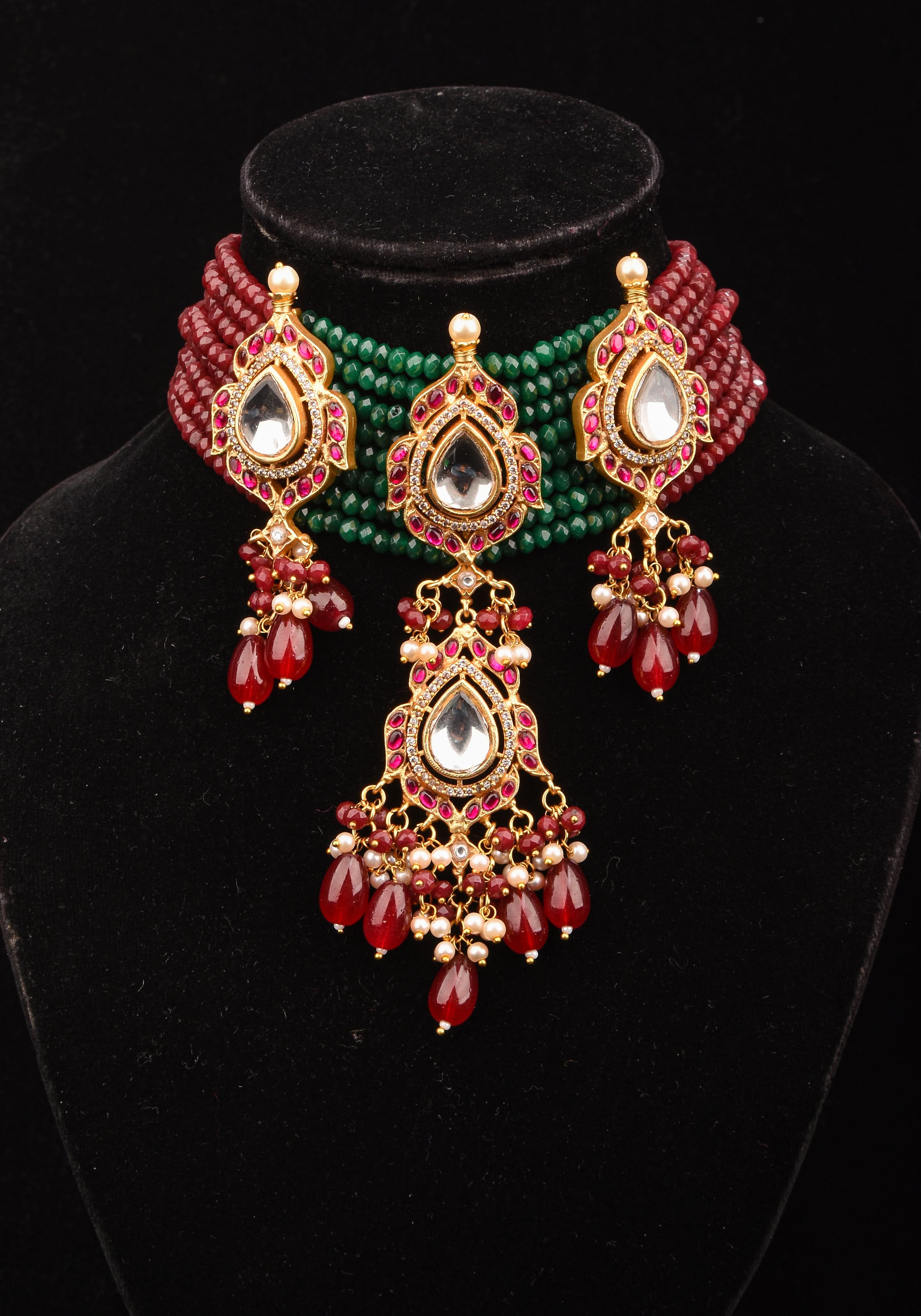 Antique Jadau multistrand Choker with floral Units, No earrings | SHOBITAM