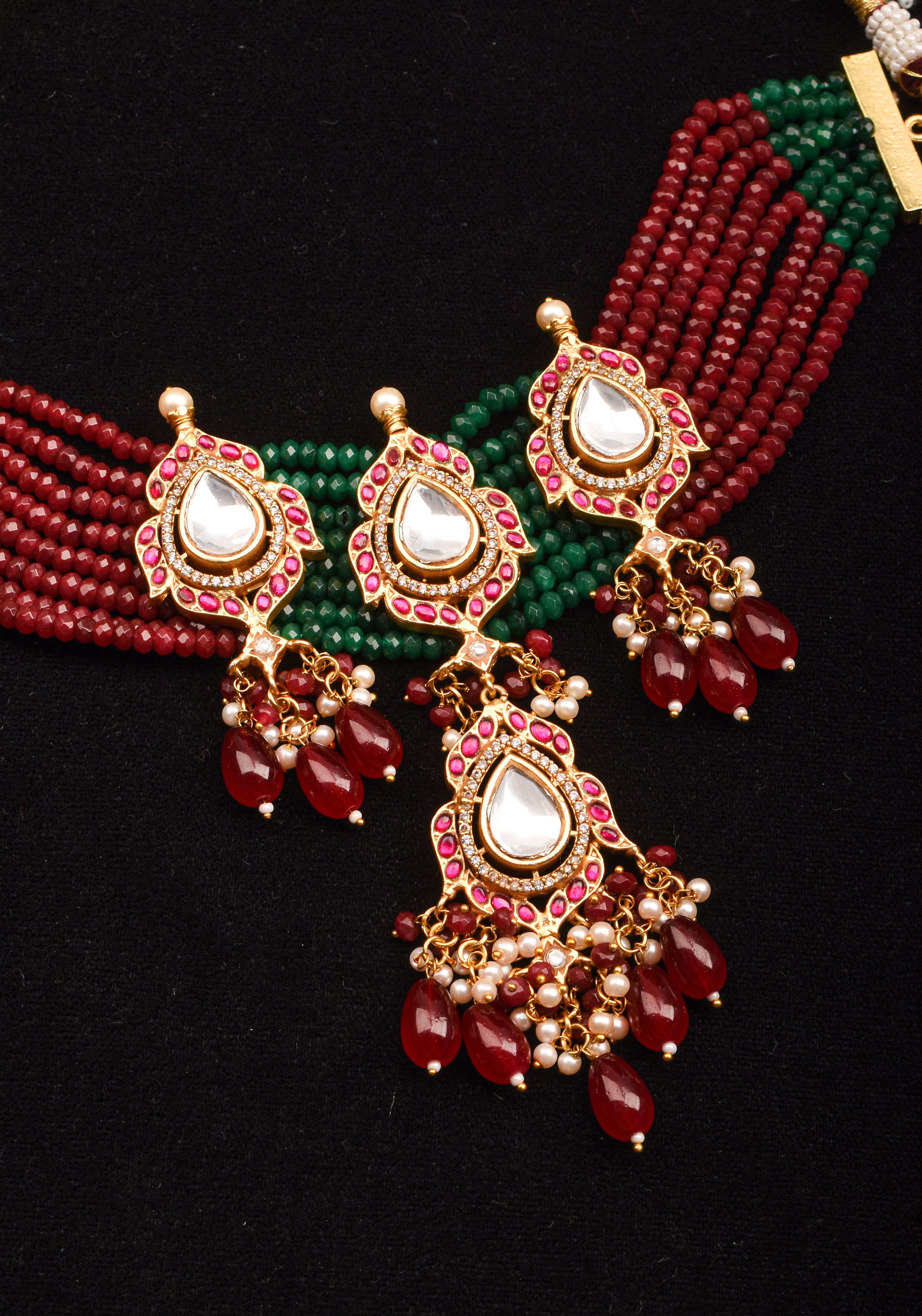 Antique Jadau multistrand Choker with floral Units, No earrings | SHOBITAM