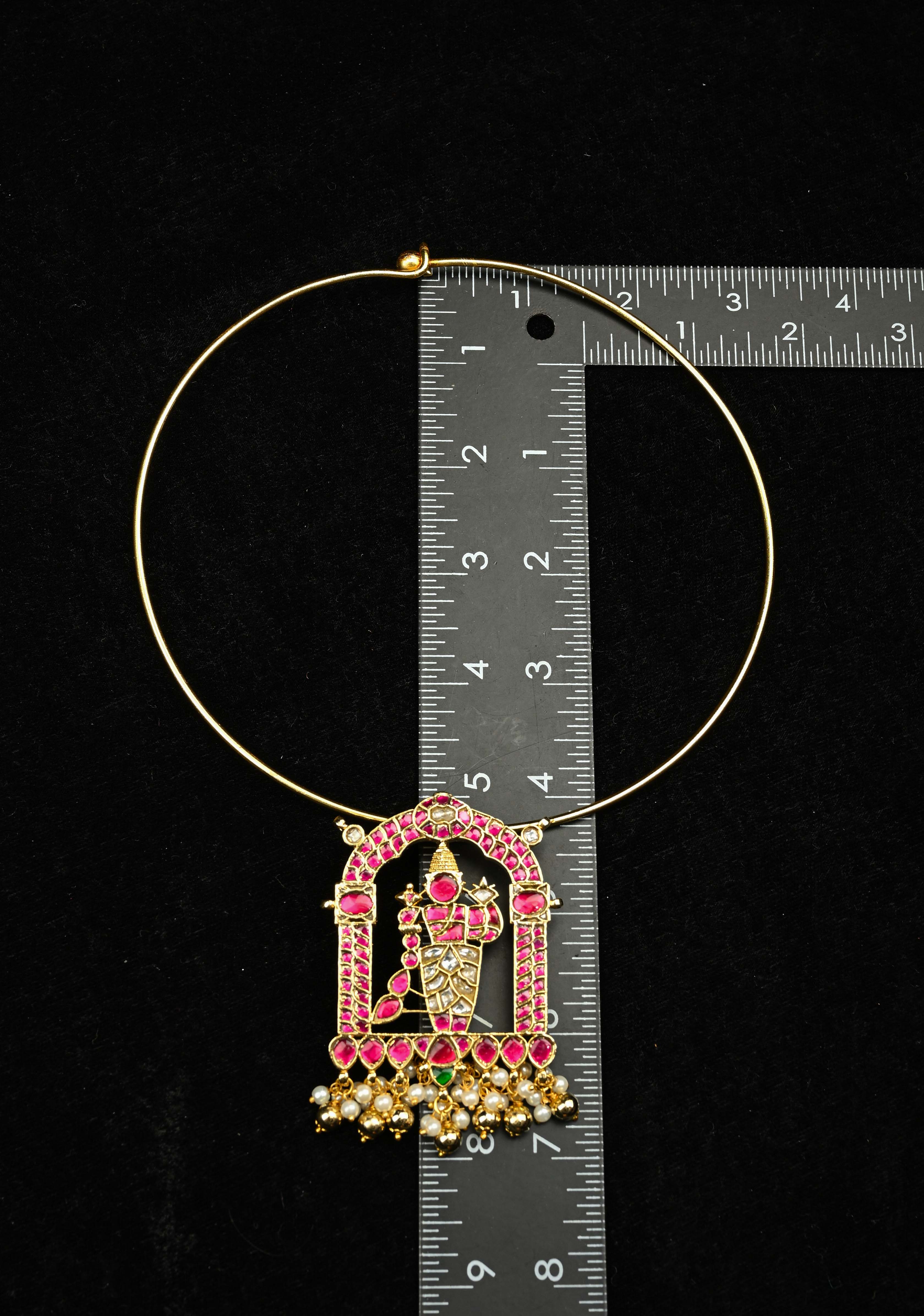 Karthikeyan Jadau Pendant with Multicolor Stones on Wire Base pendant and dangling beads | Shobitam
