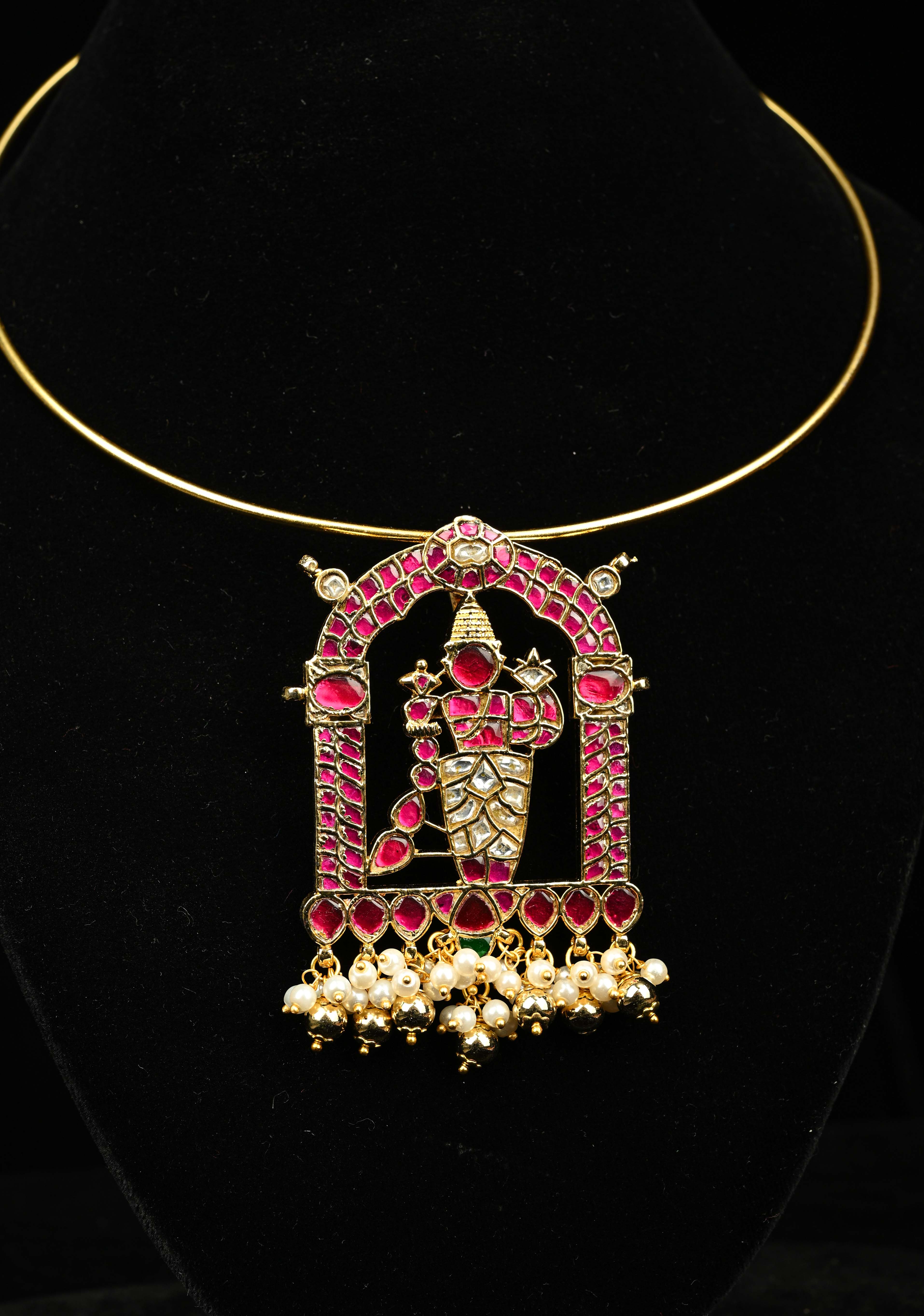 Karthikeyan Jadau Pendant with Multicolor Stones on Wire Base pendant and dangling beads | Shobitam