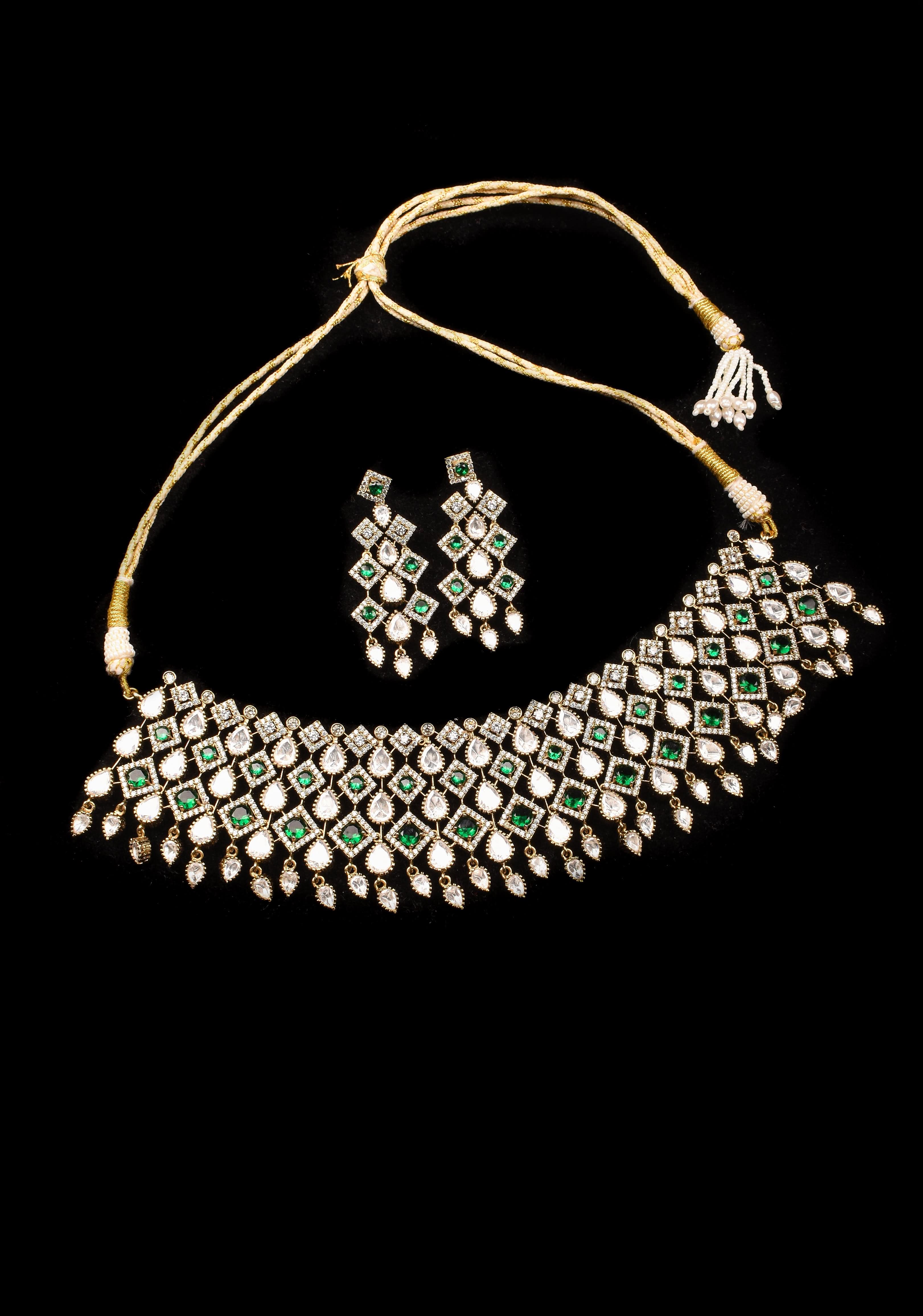 Victorian Choker set with stone Detailing and Teardrop shape dangling | SHOBITAM