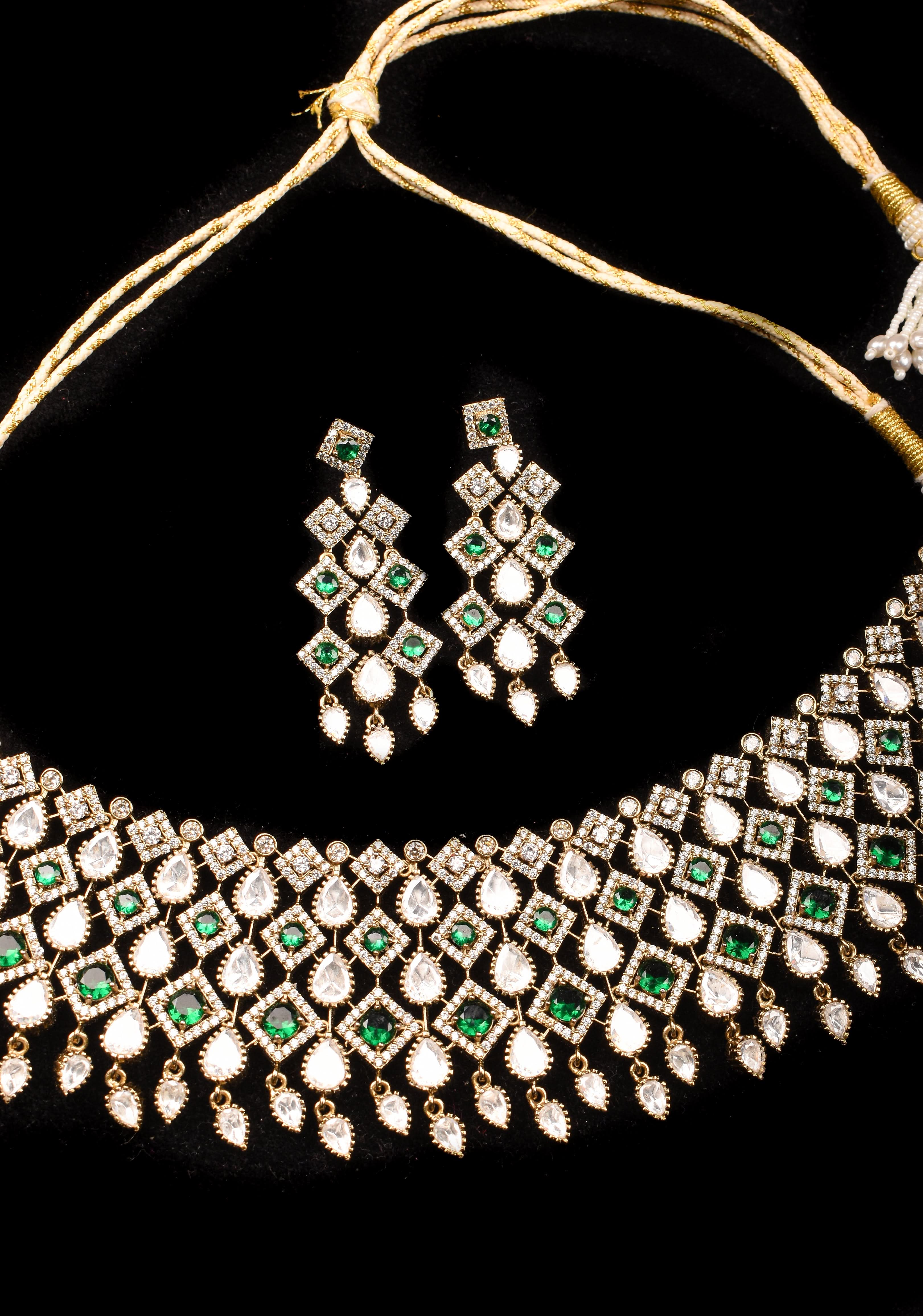 Victorian Choker set with stone Detailing and Teardrop shape dangling | SHOBITAM