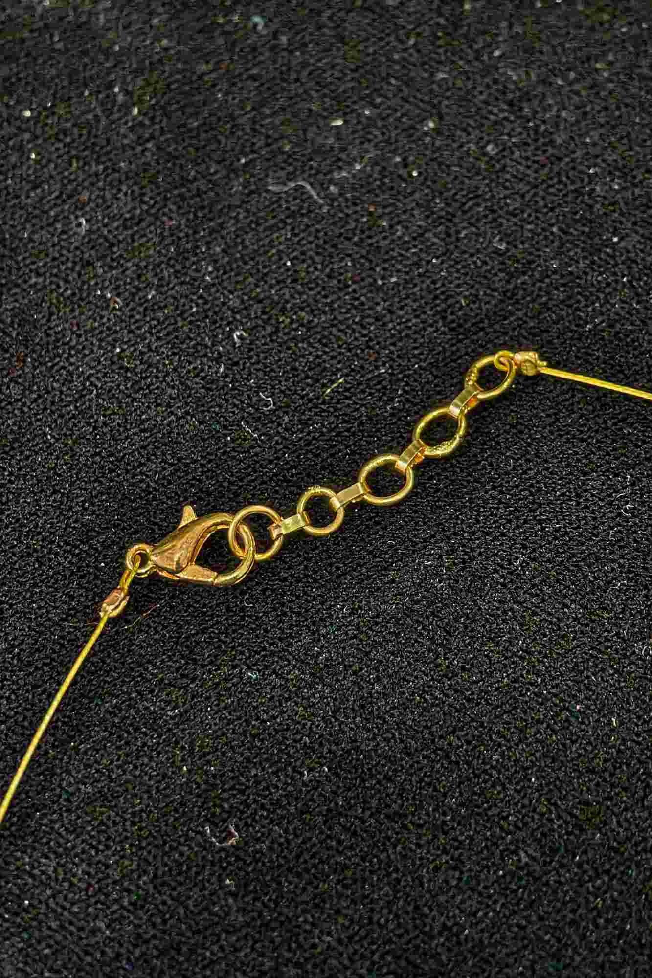 Invisible wire design Padakkam Pendant with Jadau Pink,Green and white stone Dangling Pearls