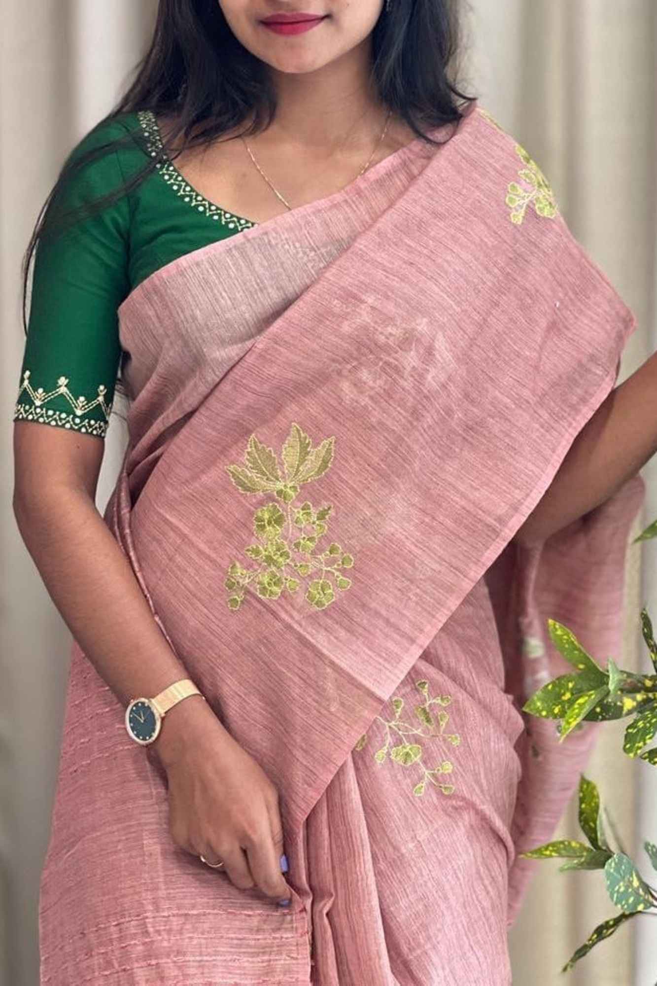 Embroidered Basawad Silk with Floral Work & Tassel On Pallu Ready To Wear Saree