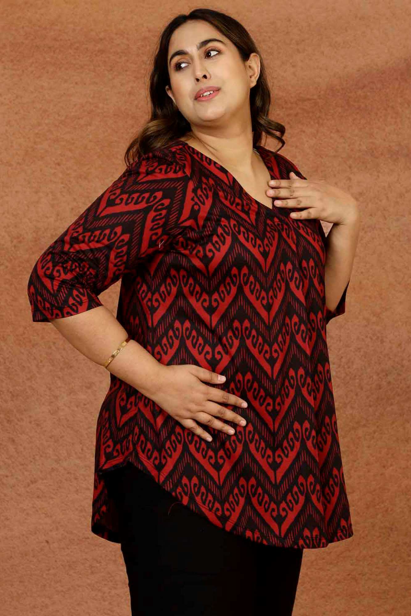 Maroon Black Plus Size Top in Soft knitted fabric | Made to Order