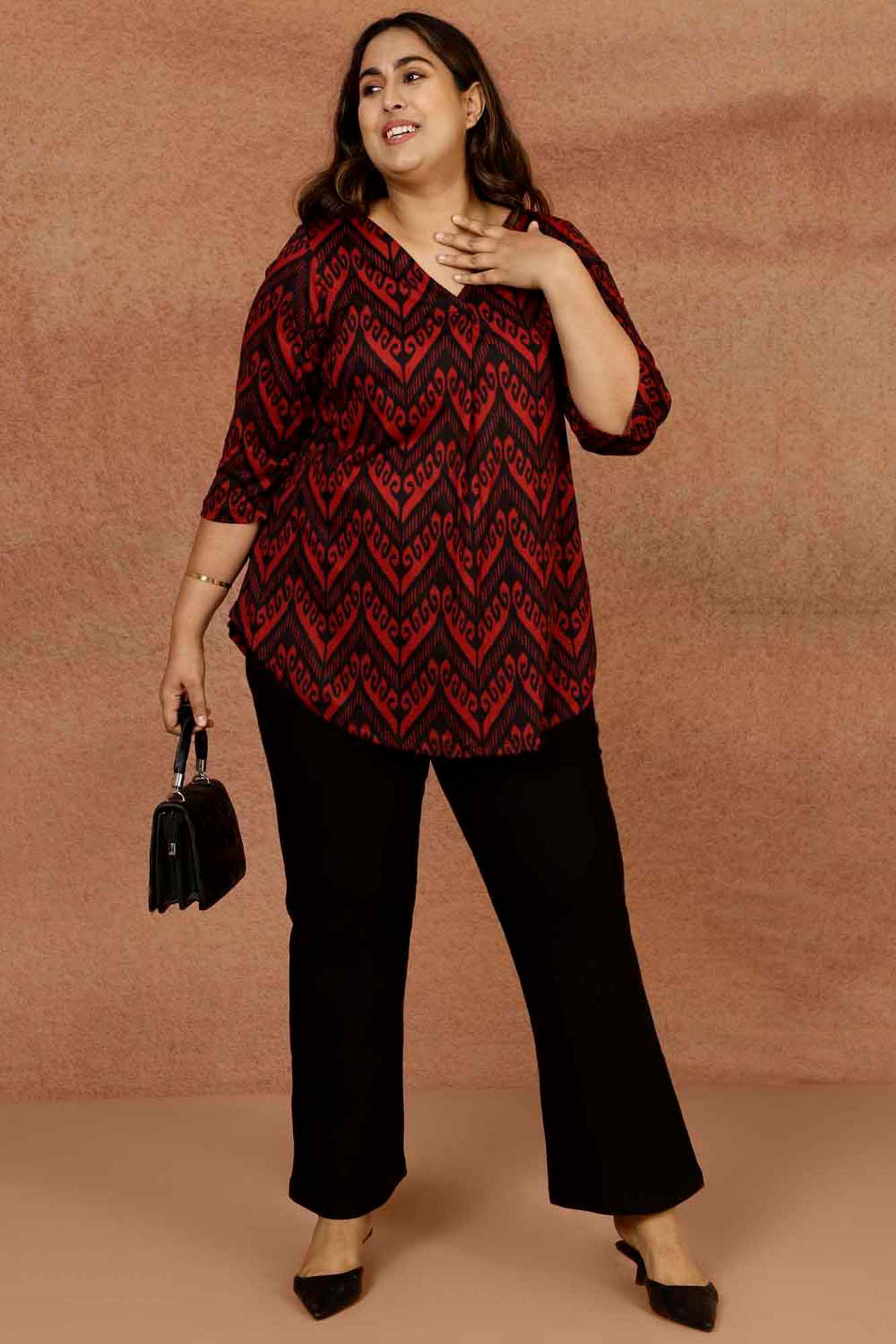 Maroon Black Plus Size Top in Soft knitted fabric | Made to Order