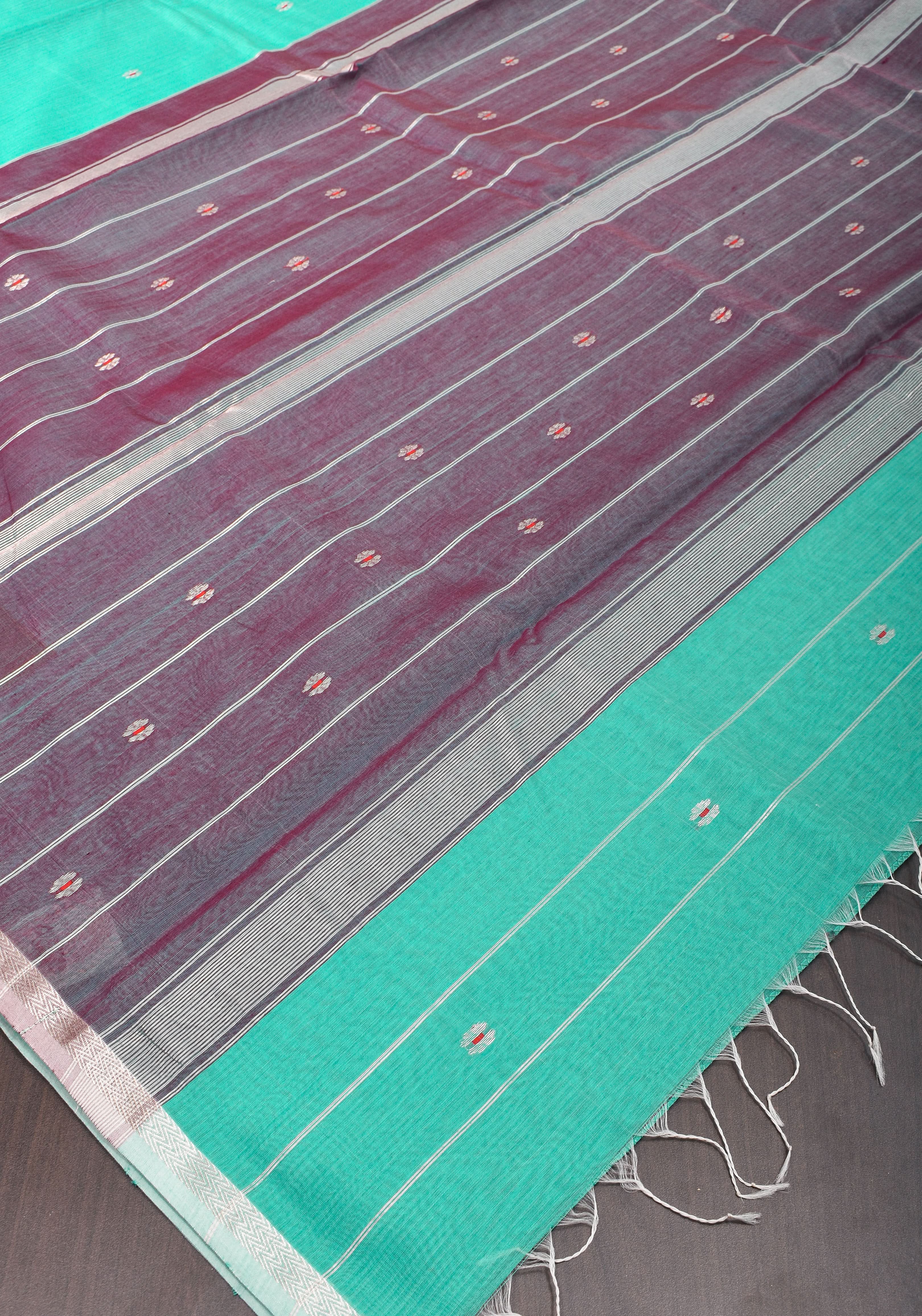 Handwoven Maheshwari Silk Cotton Saree in Teal with minimal zari borders| Sarees By Shobitam