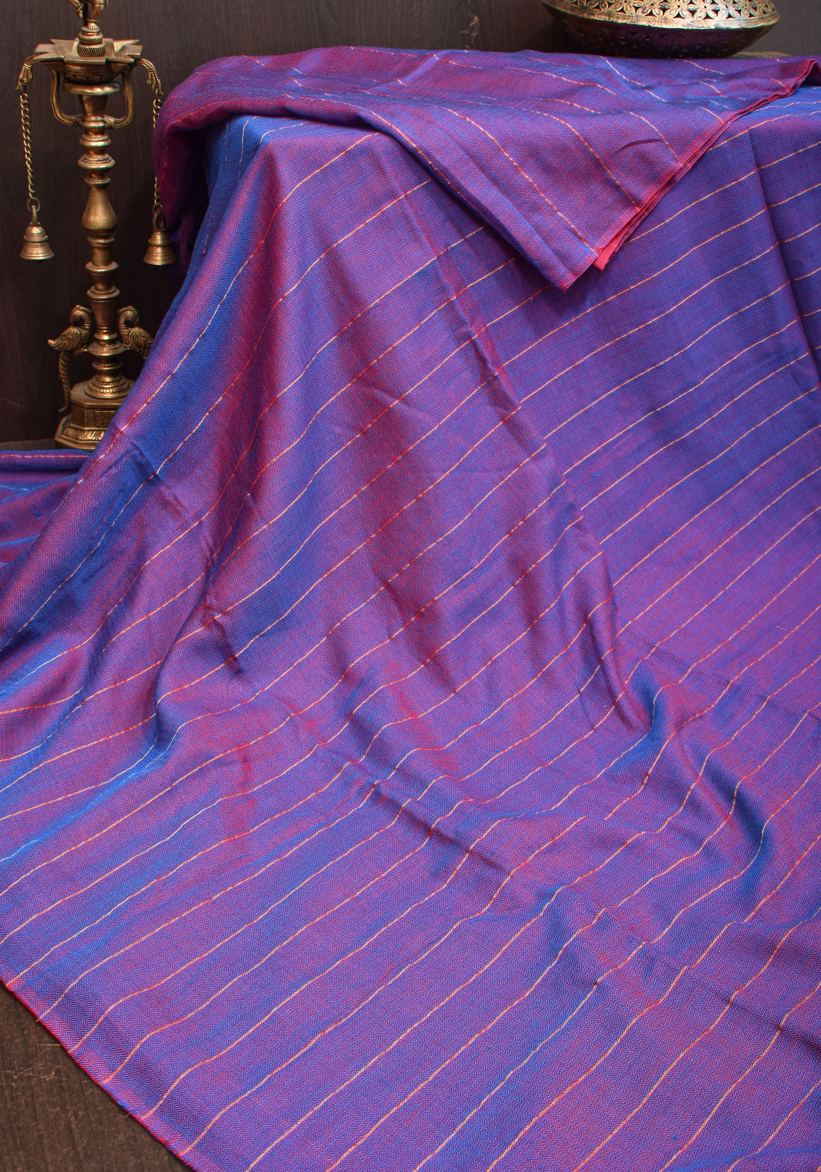 Reversible Maheshwari Saree in Mercerised Cotton with Extra Long tassles in Purple, no blouse Piece | Shobitam