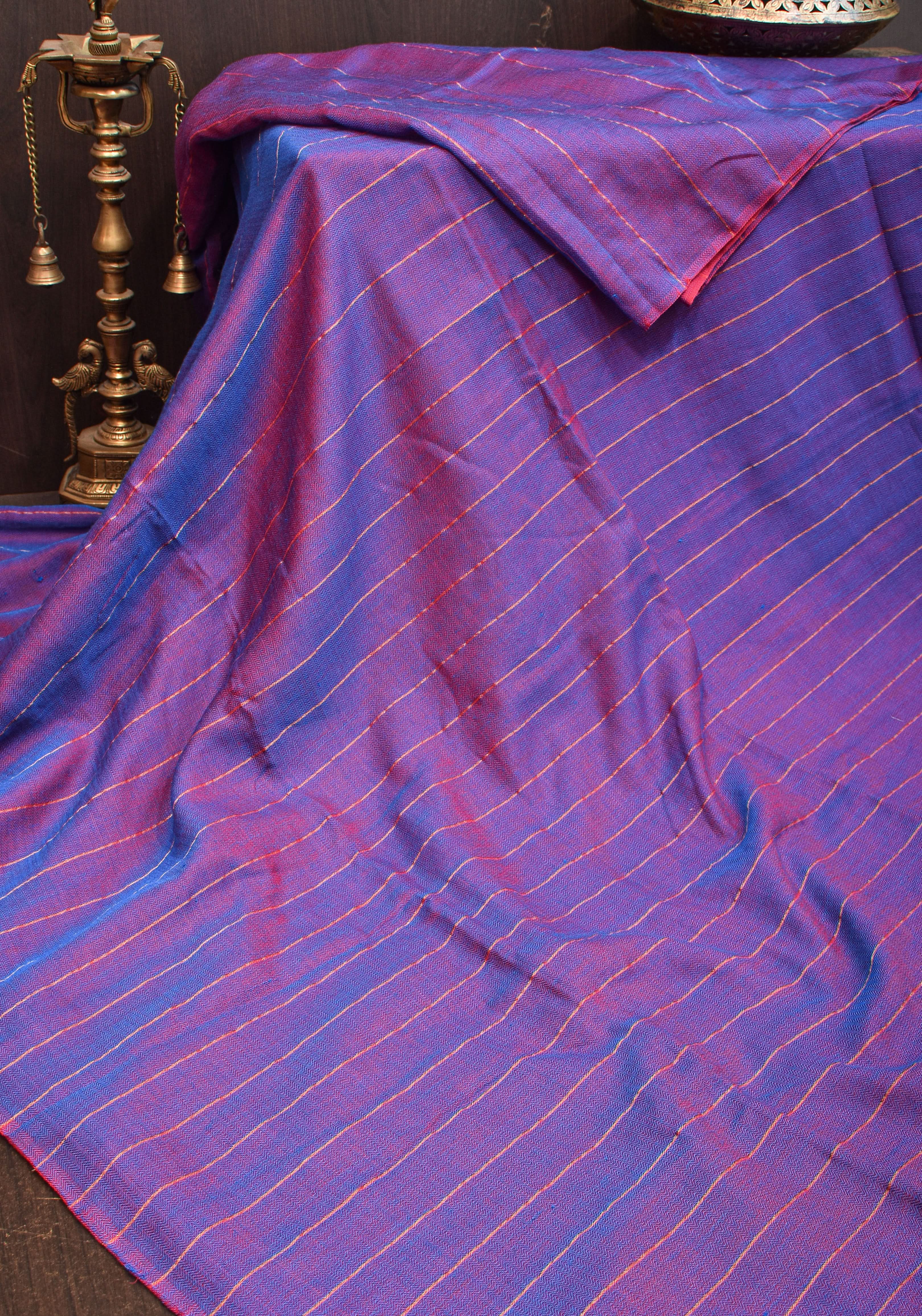 Reversible Maheshwari Saree in Mercerised Cotton with Extra Long tassles in Purple, no blouse Piece | Shobitam