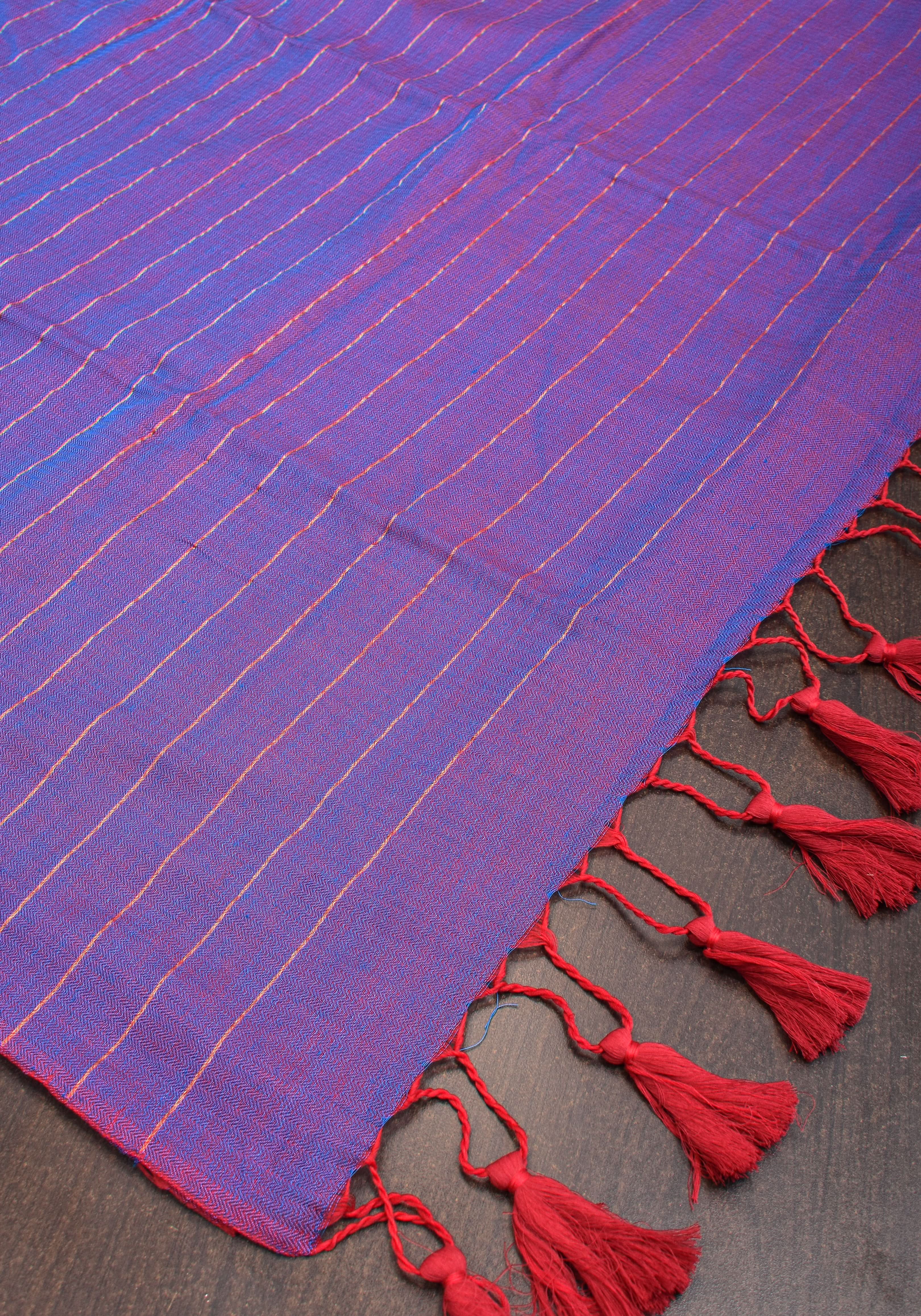 Reversible Maheshwari Saree in Mercerised Cotton with Extra Long tassles in Purple, no blouse Piece | Shobitam