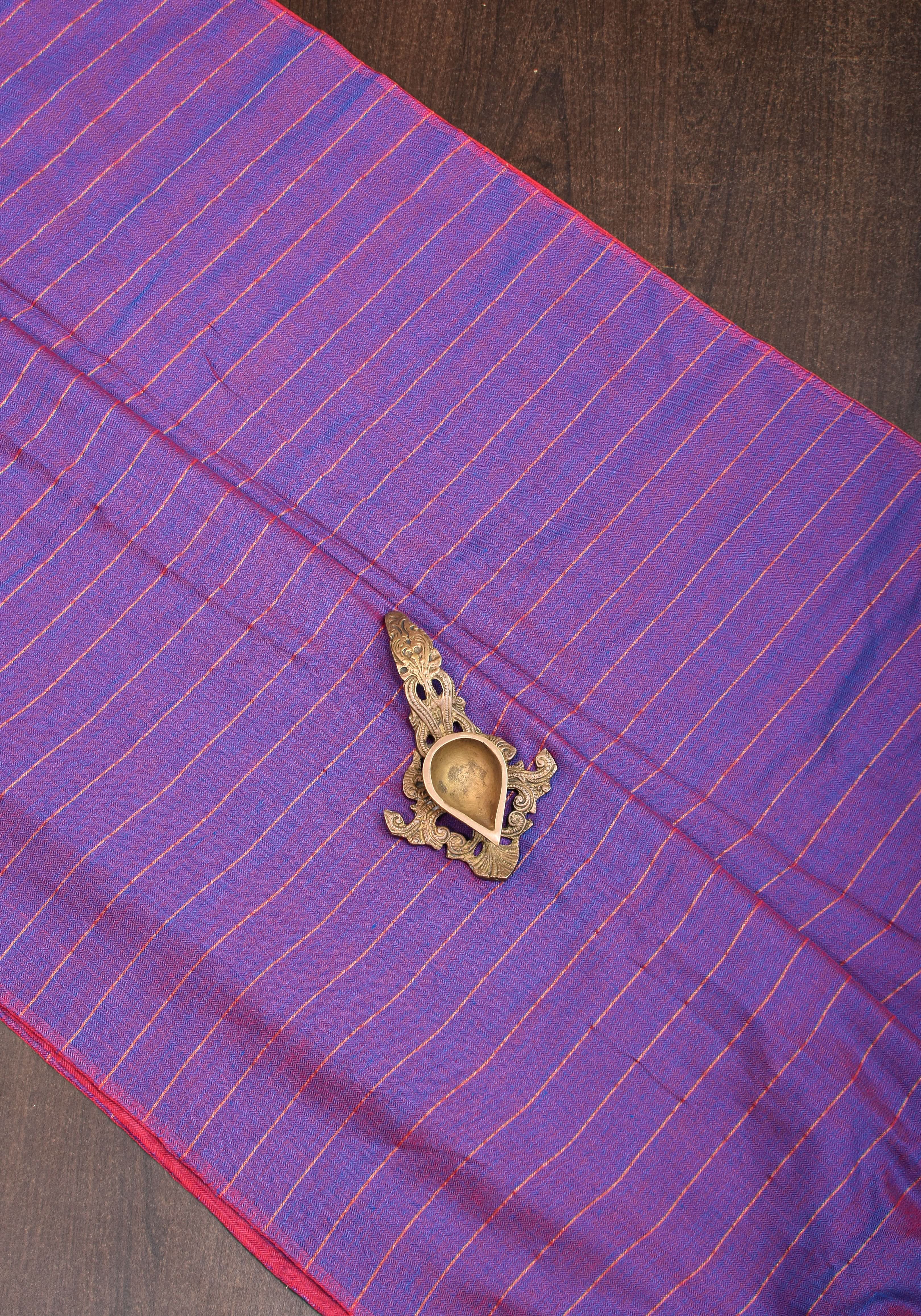Reversible Maheshwari Saree in Mercerised Cotton with Extra Long tassles in Purple, no blouse Piece | Shobitam
