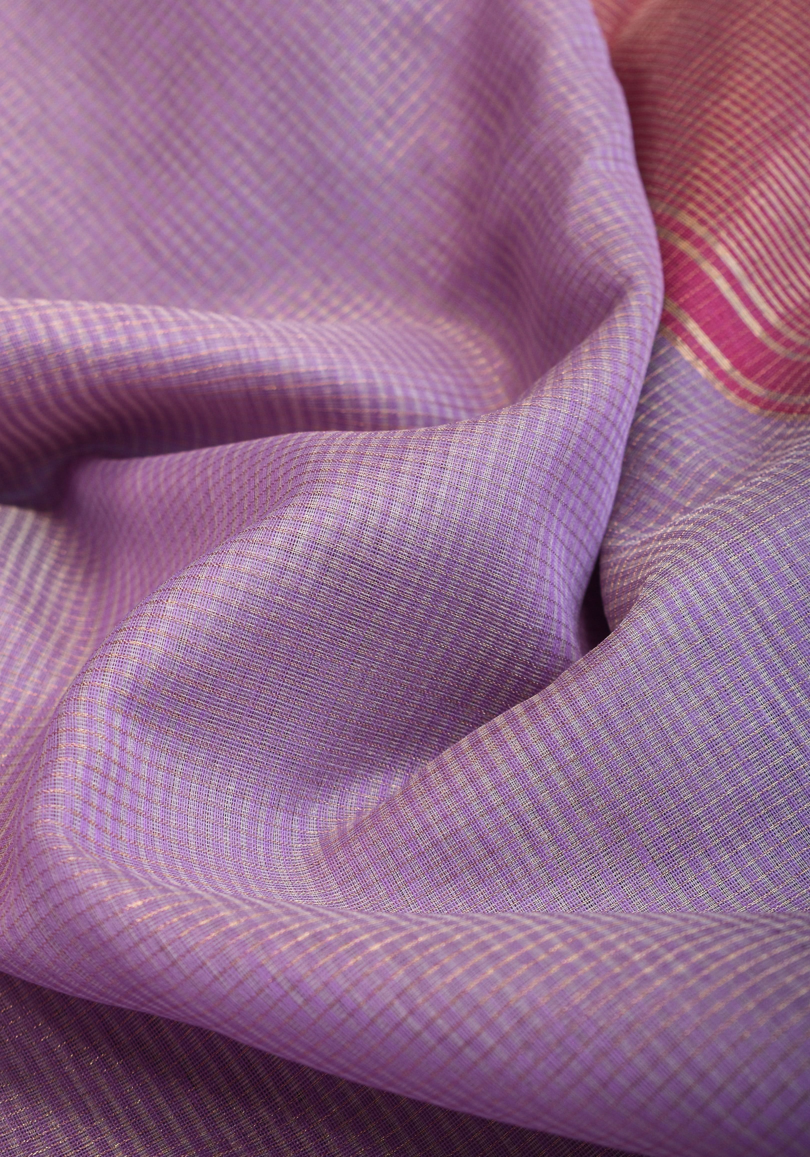 Handwoven Maheshwari silk cotton saree in Lilac with Pink | Shobitam