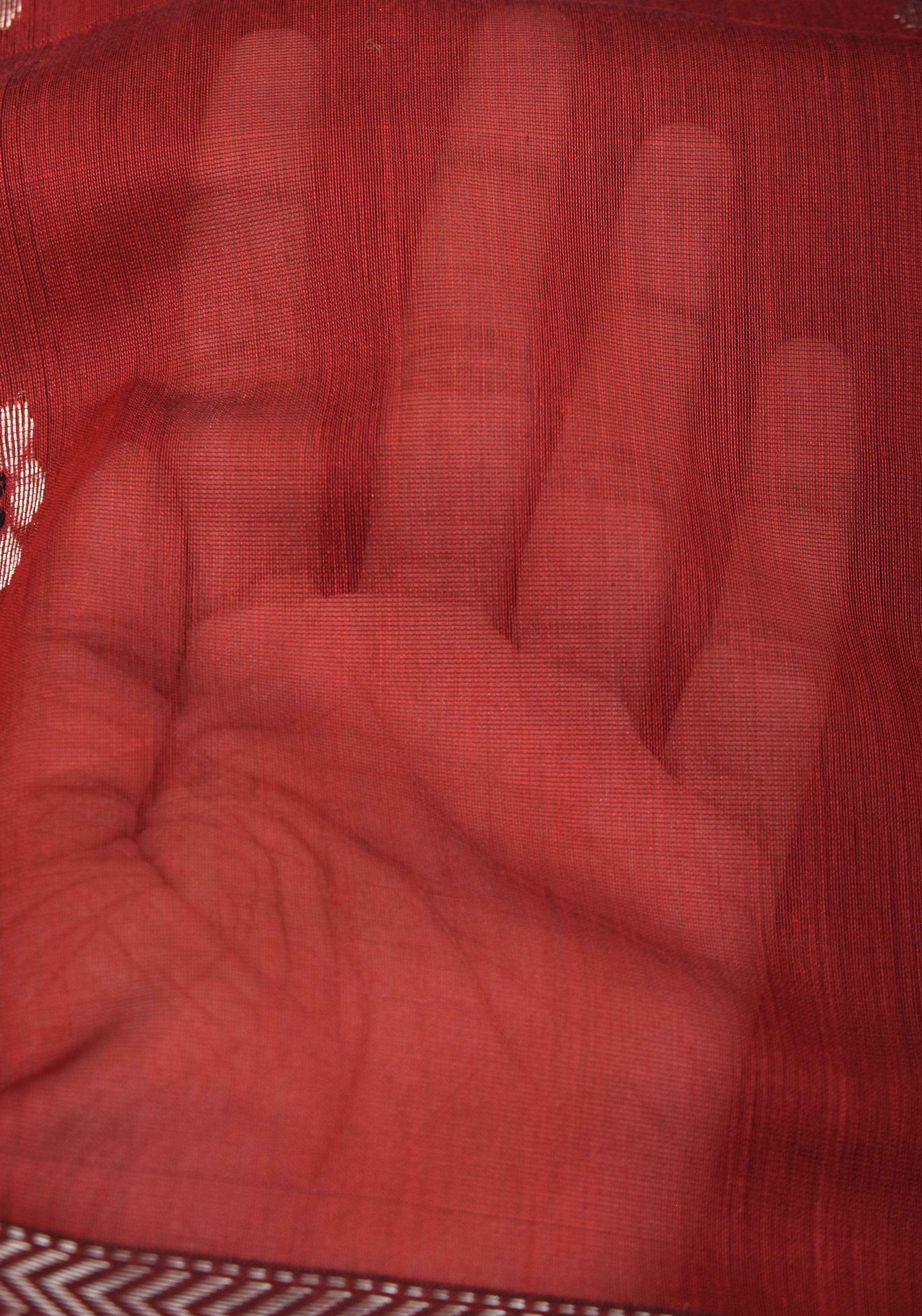 Exquisite Meenakari Handwoven Maheshwari Silk Cotton Saree in Red with meenakari buttas | Shobitam