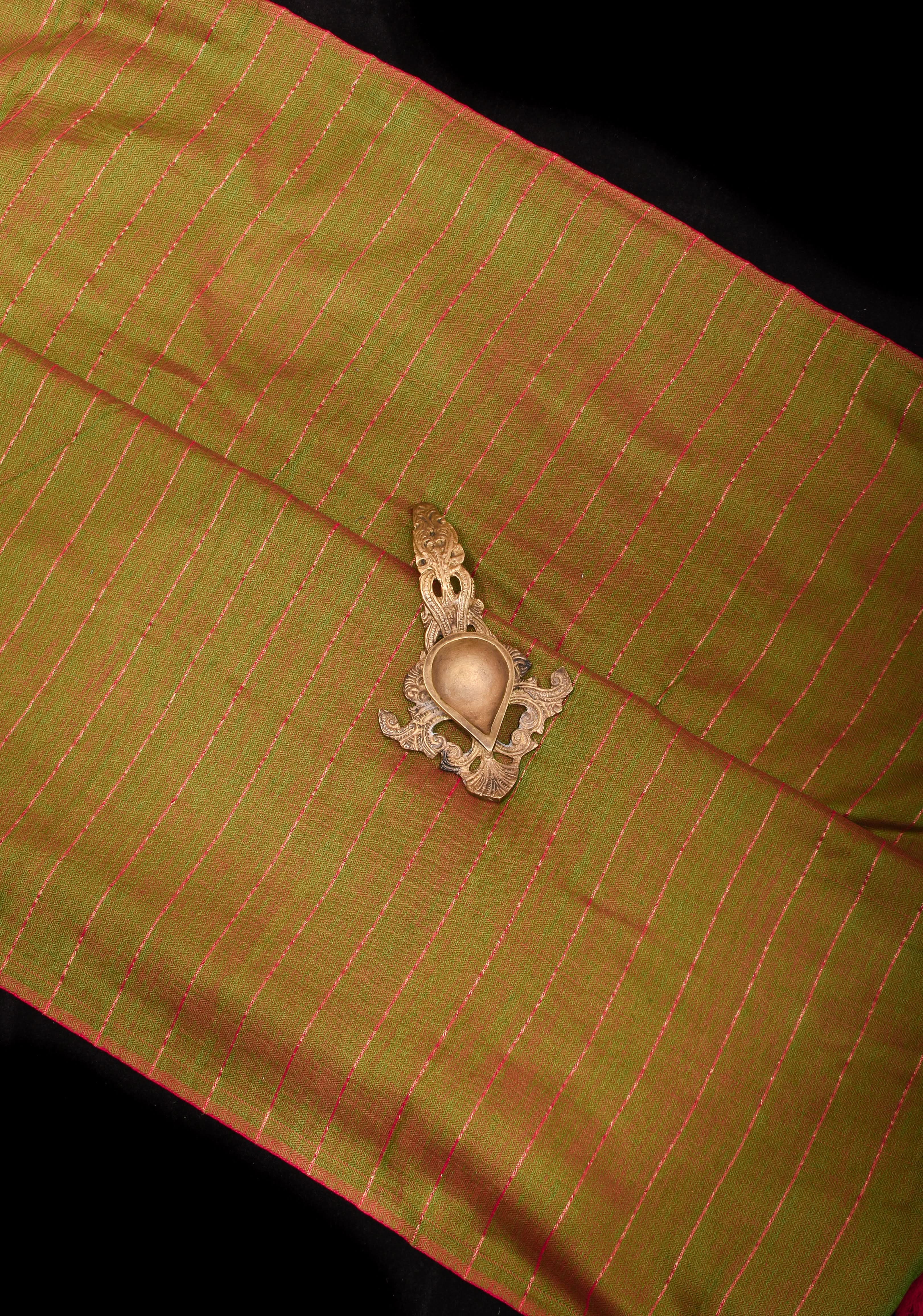 Green and Red Dual tone Handwoven Maheshwari Silk Cotton Saree with Zari Stripes | Shobitam