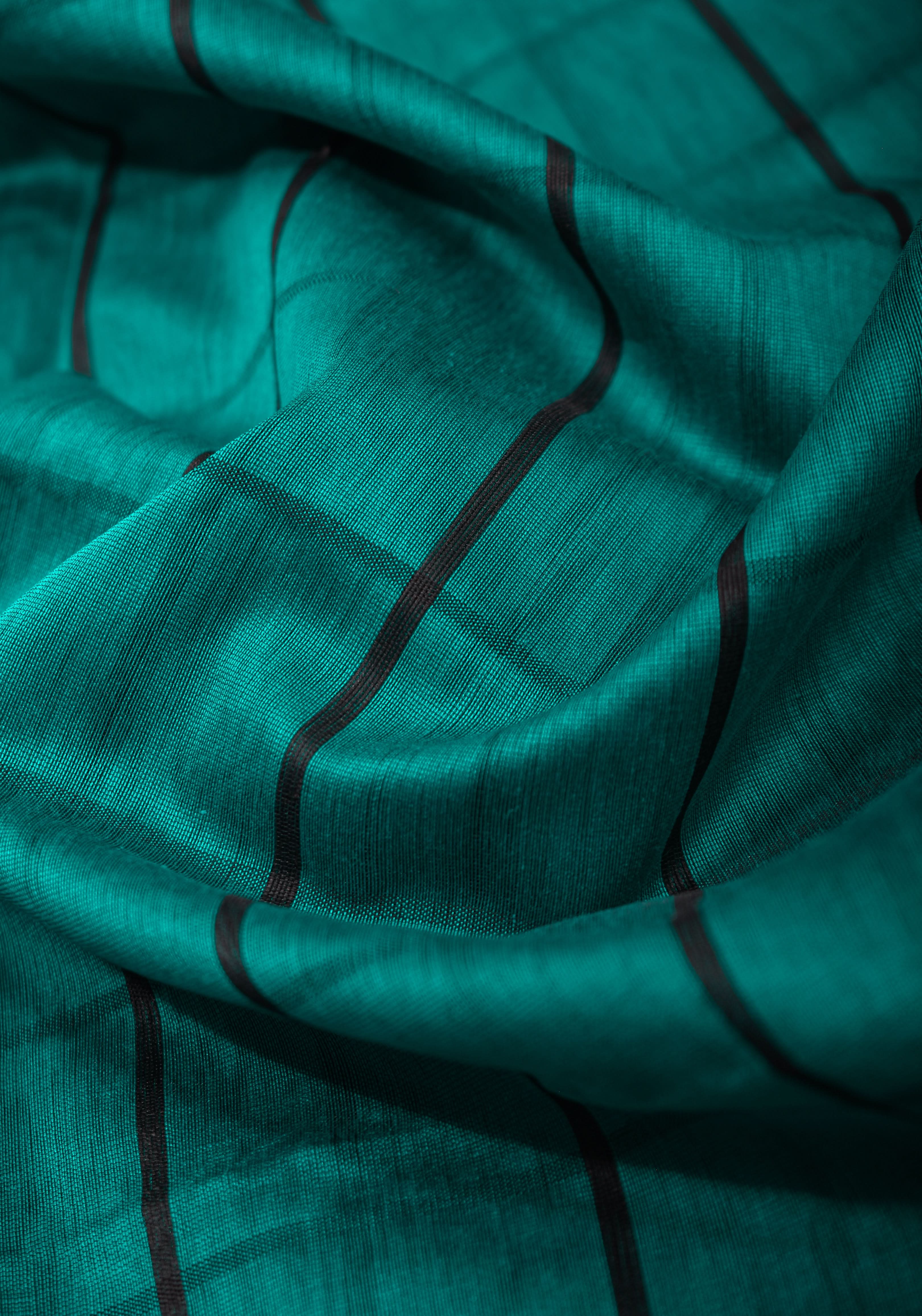 Handwoven Maheshwari Silk Cotton Saree in Teal and Gold with checks | Shobitam