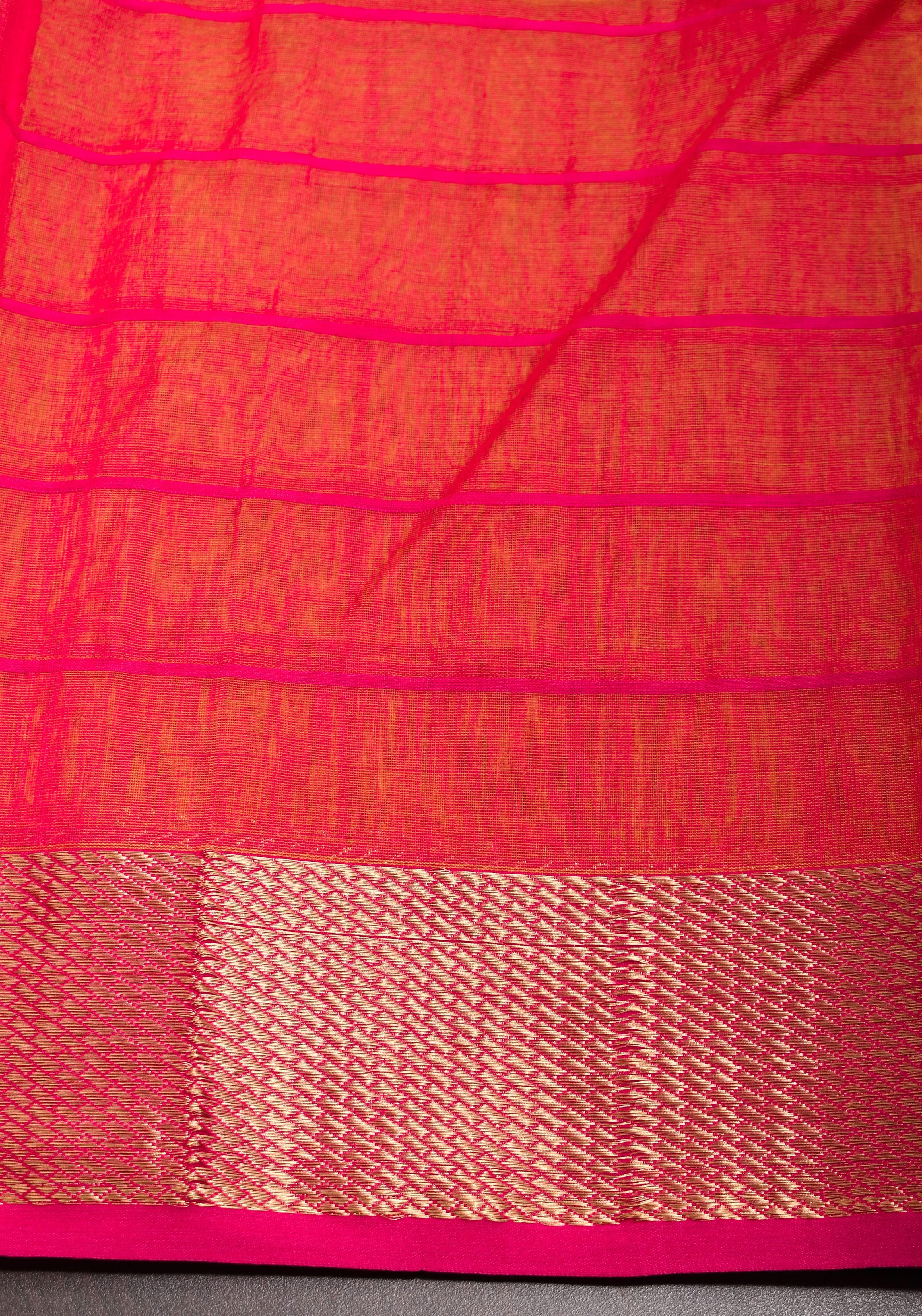 Handwoven Maheshwari Silk Cotton Saree in Yellow and Gold with checks | Shobitam