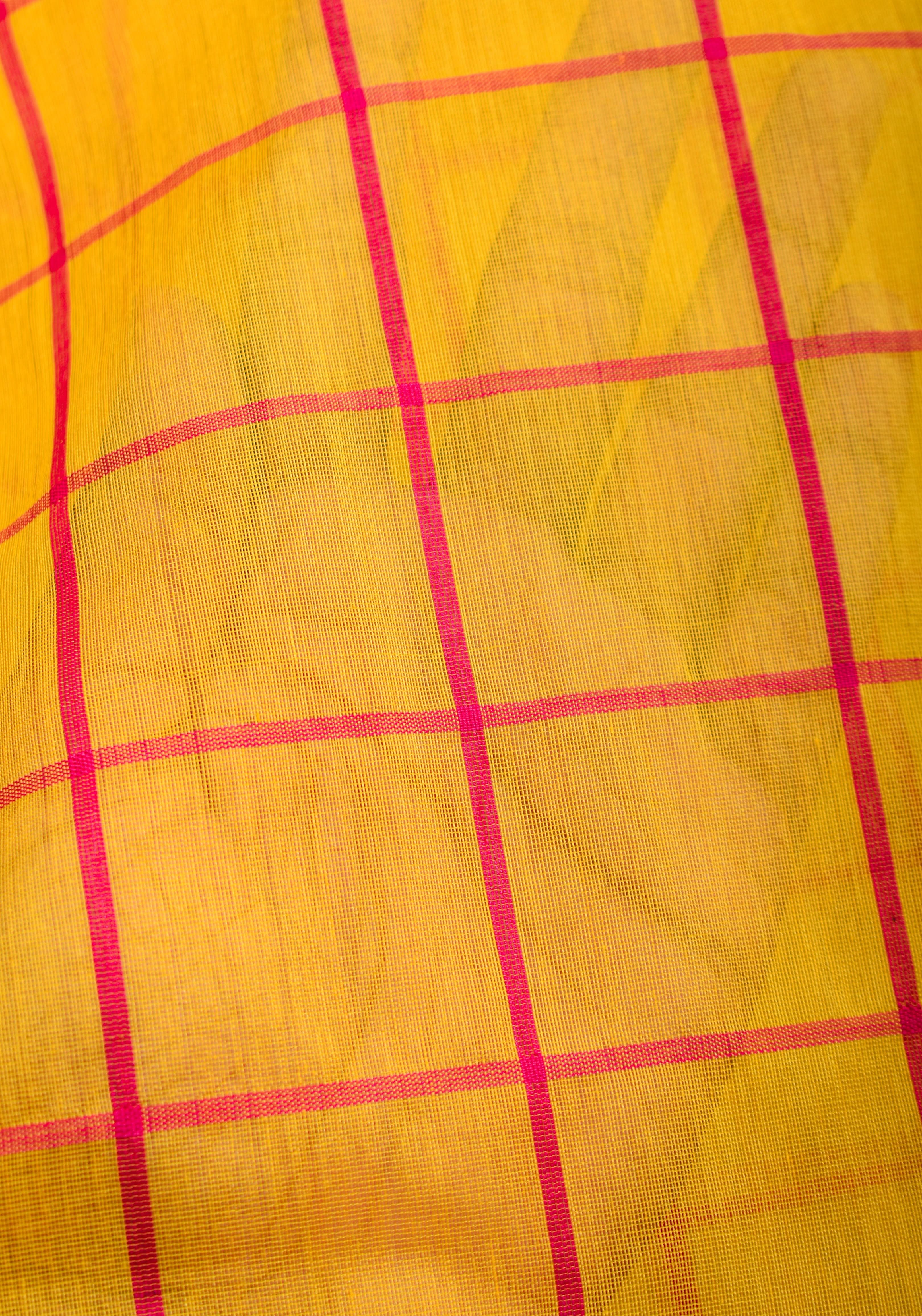 Handwoven Maheshwari Silk Cotton Saree in Yellow and Gold with checks | Shobitam