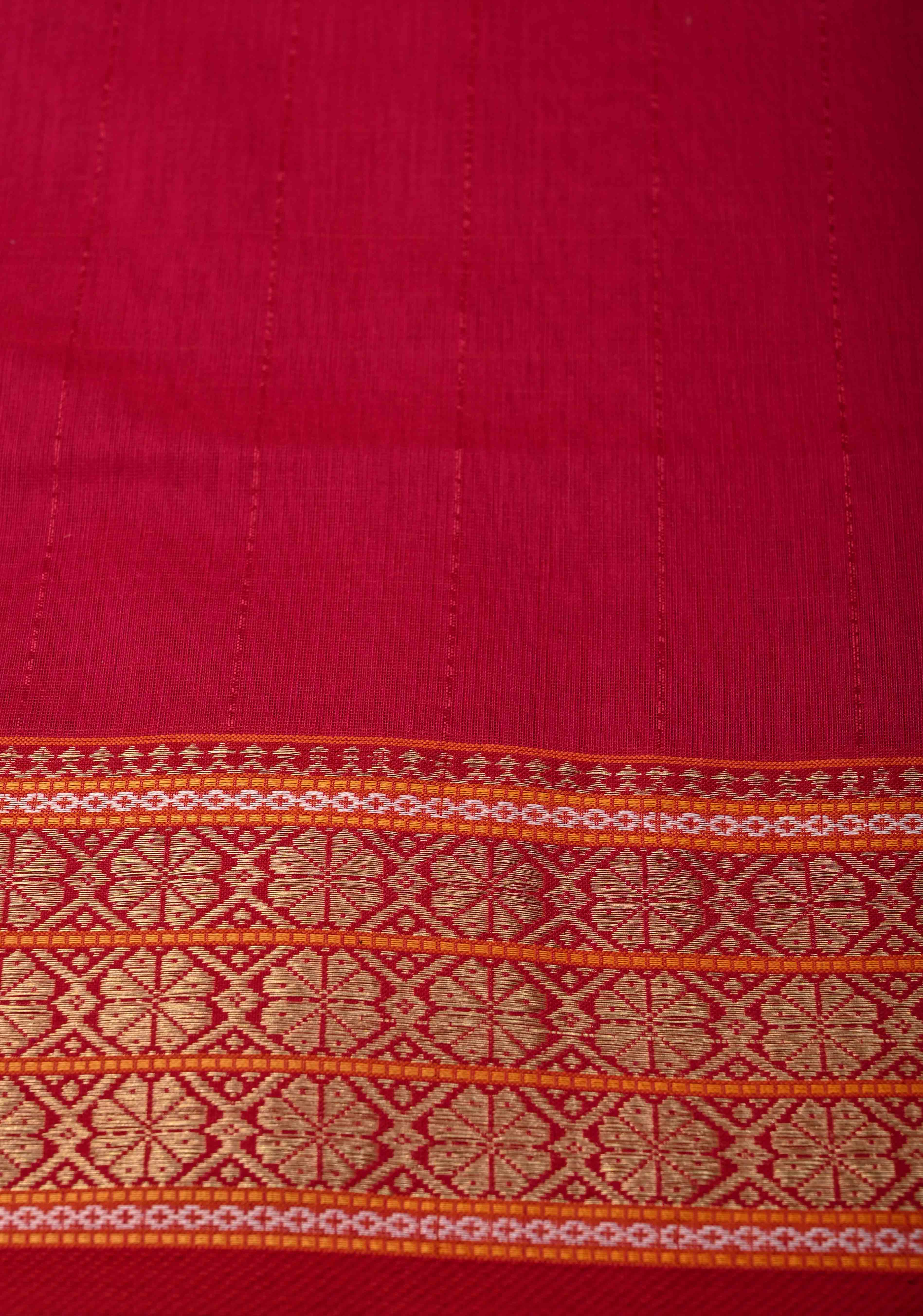 Pink Handwoven Maheshwari Silk Cotton Saree with Muted Stripes And Zari Border | Shobitam