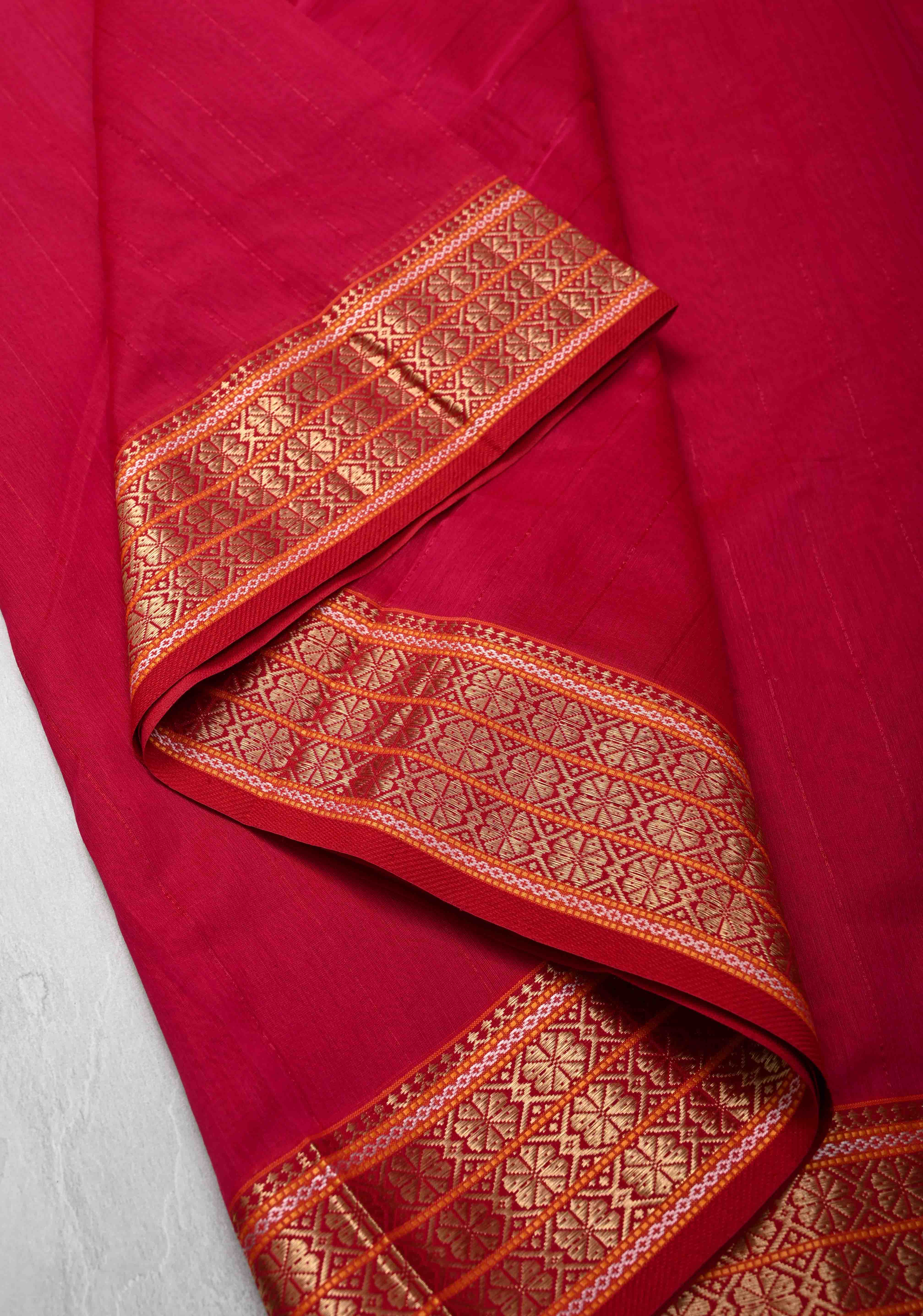 Pink Handwoven Maheshwari Silk Cotton Saree with Muted Stripes And Zari Border | Shobitam