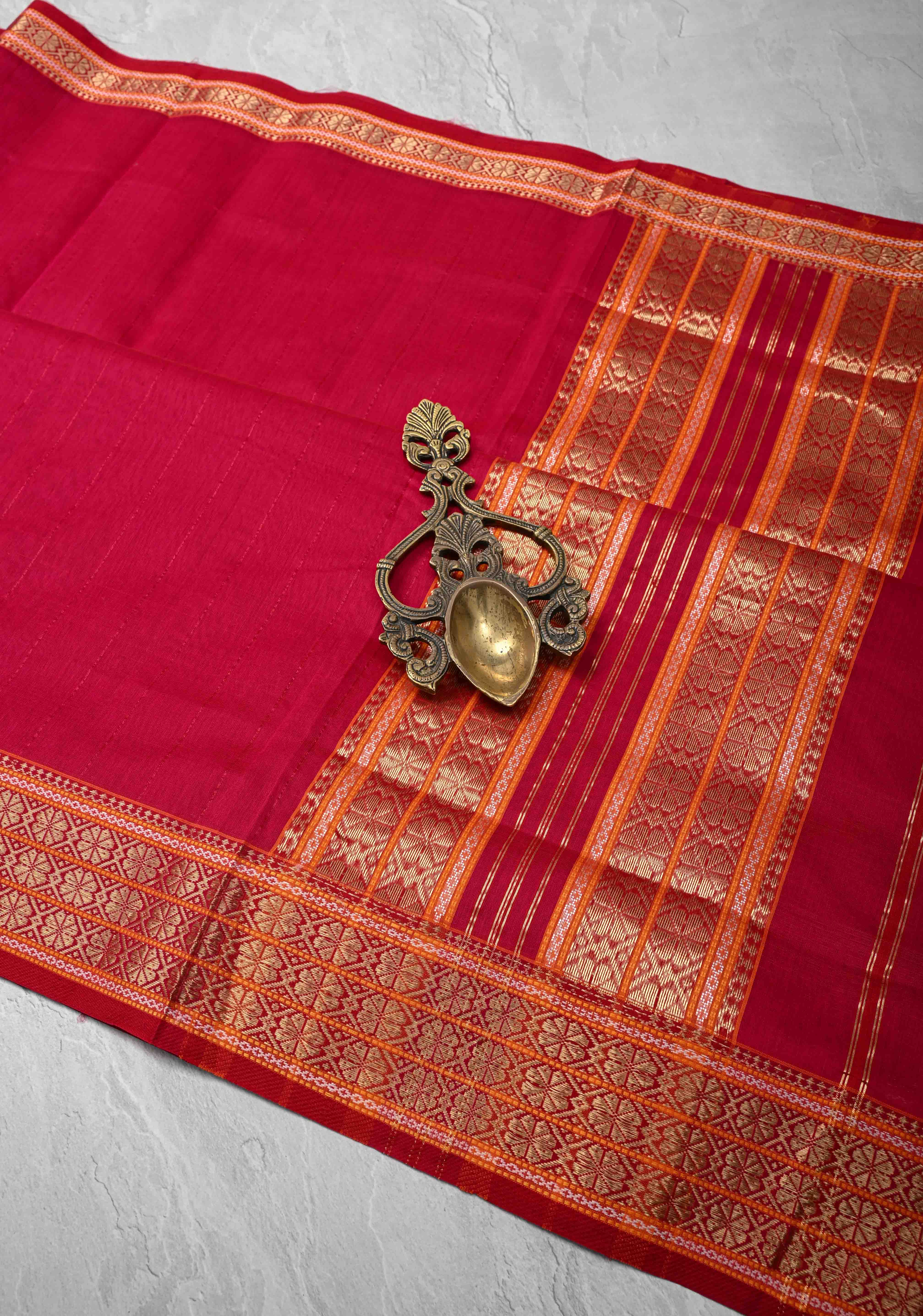 Pink Handwoven Maheshwari Silk Cotton Saree with Muted Stripes And Zari Border | Shobitam