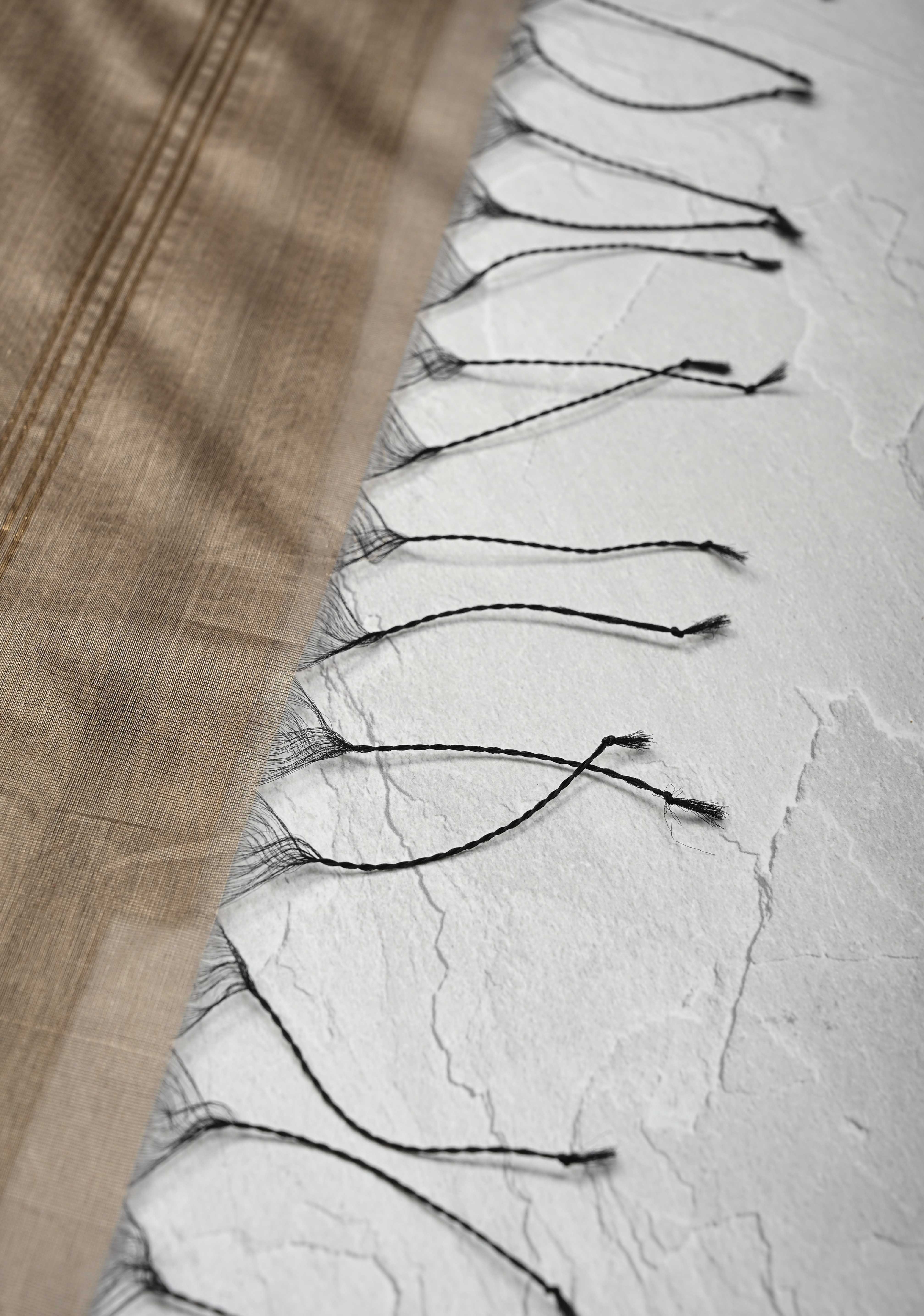 Grayish Brown Handwoven Maheshwari Silk Cotton Saree with Vertical Stripes And Minimal Zari Border | Shobitam