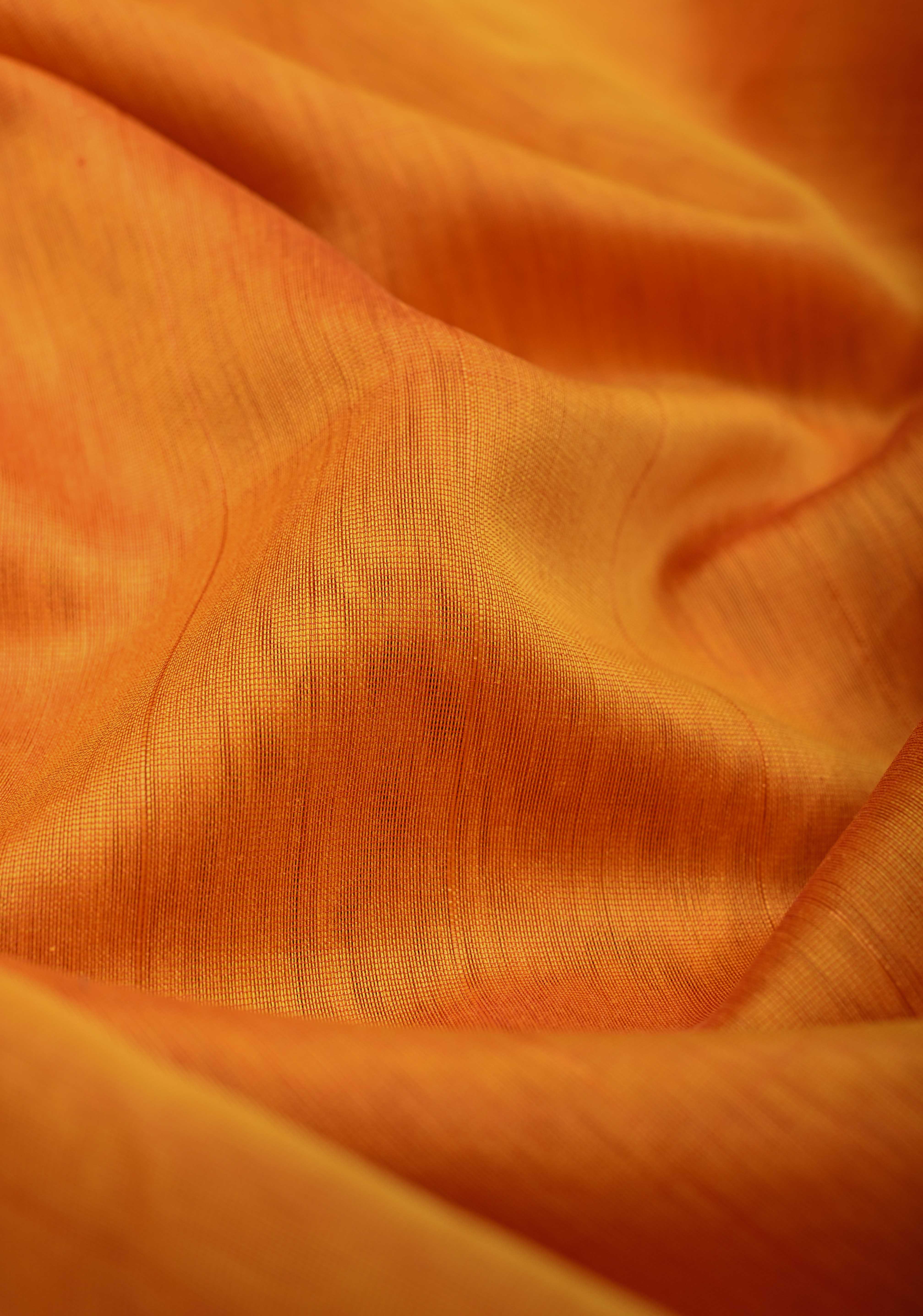 Mustard Yellow Handwoven Maheshwari Silk Cotton Saree with Muted Stripes and Zari Borders