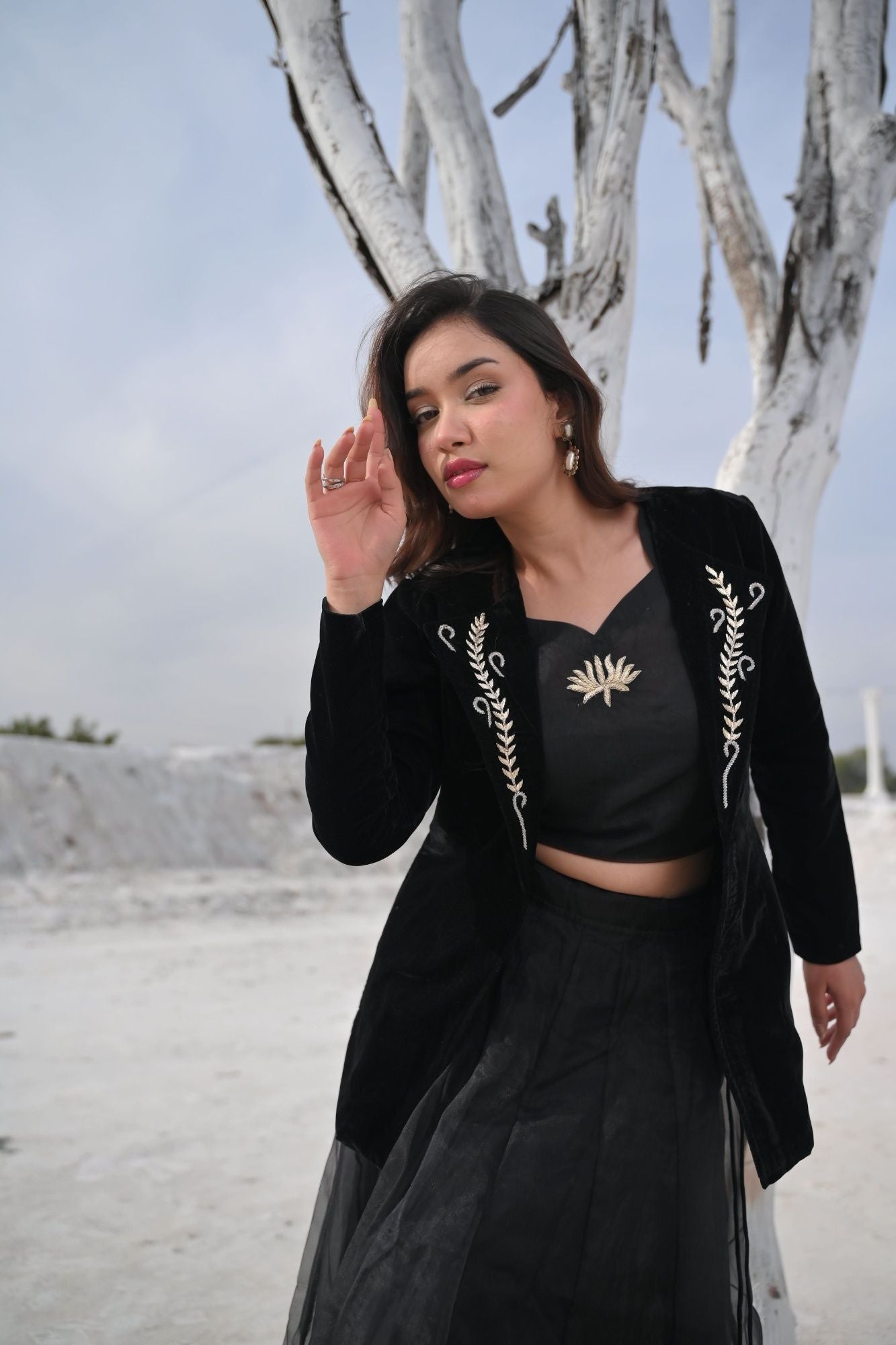 Saira Blouse, Blazer and skirt set in Black | Made To Order