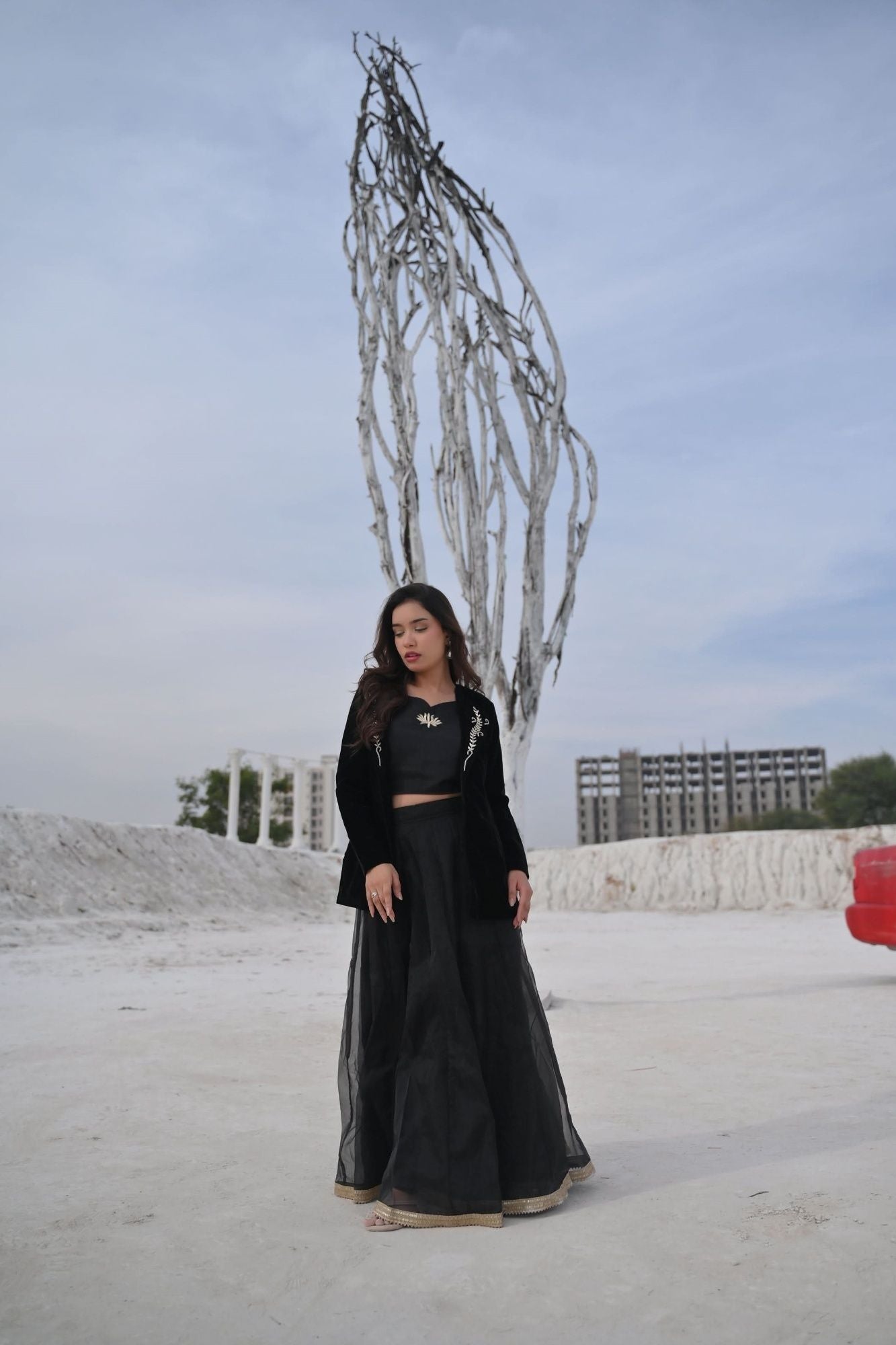 Saira Blouse, Blazer and skirt set in Black | Made To Order