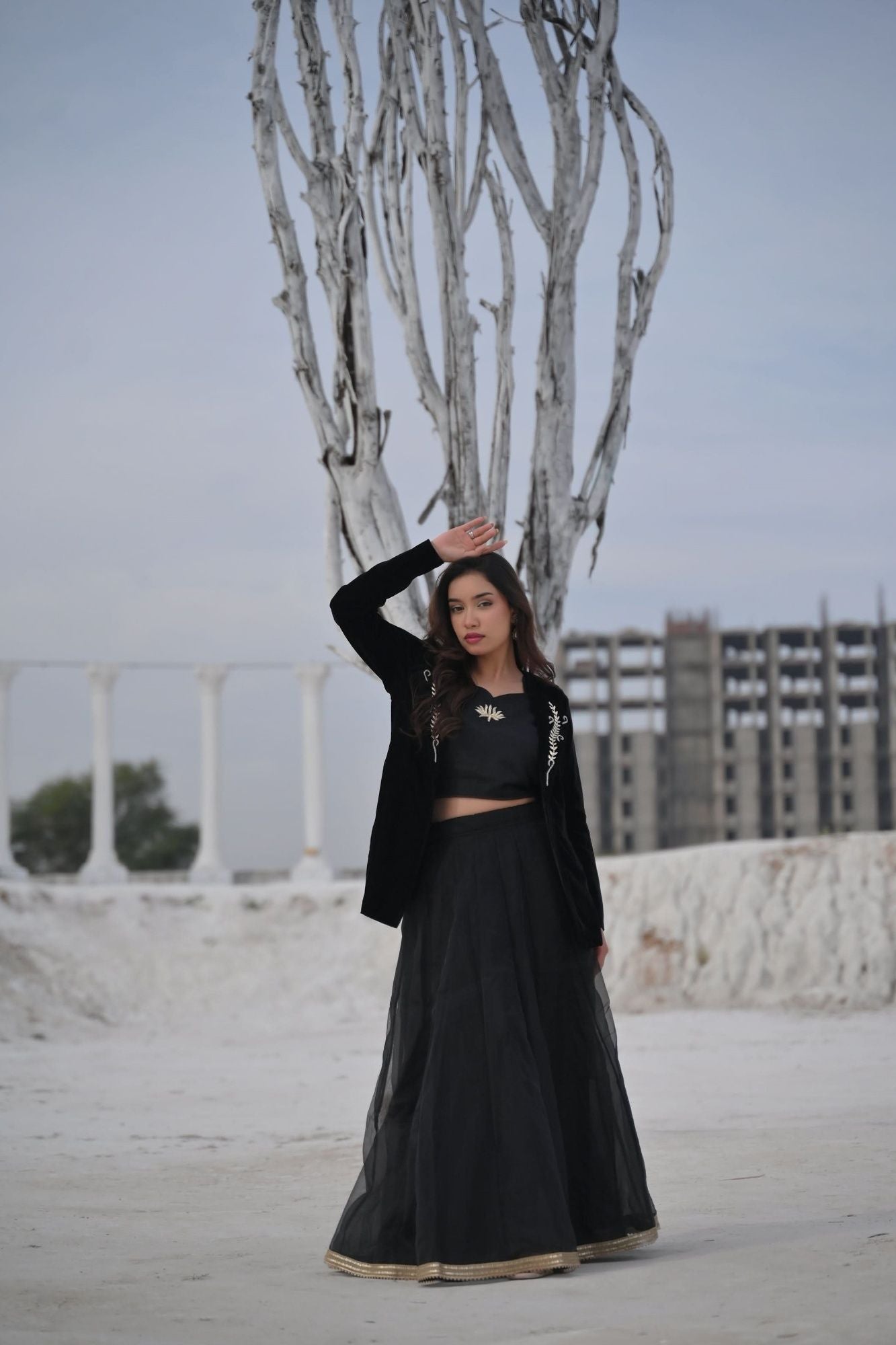 Saira Blouse, Blazer and skirt set in Black | Made To Order