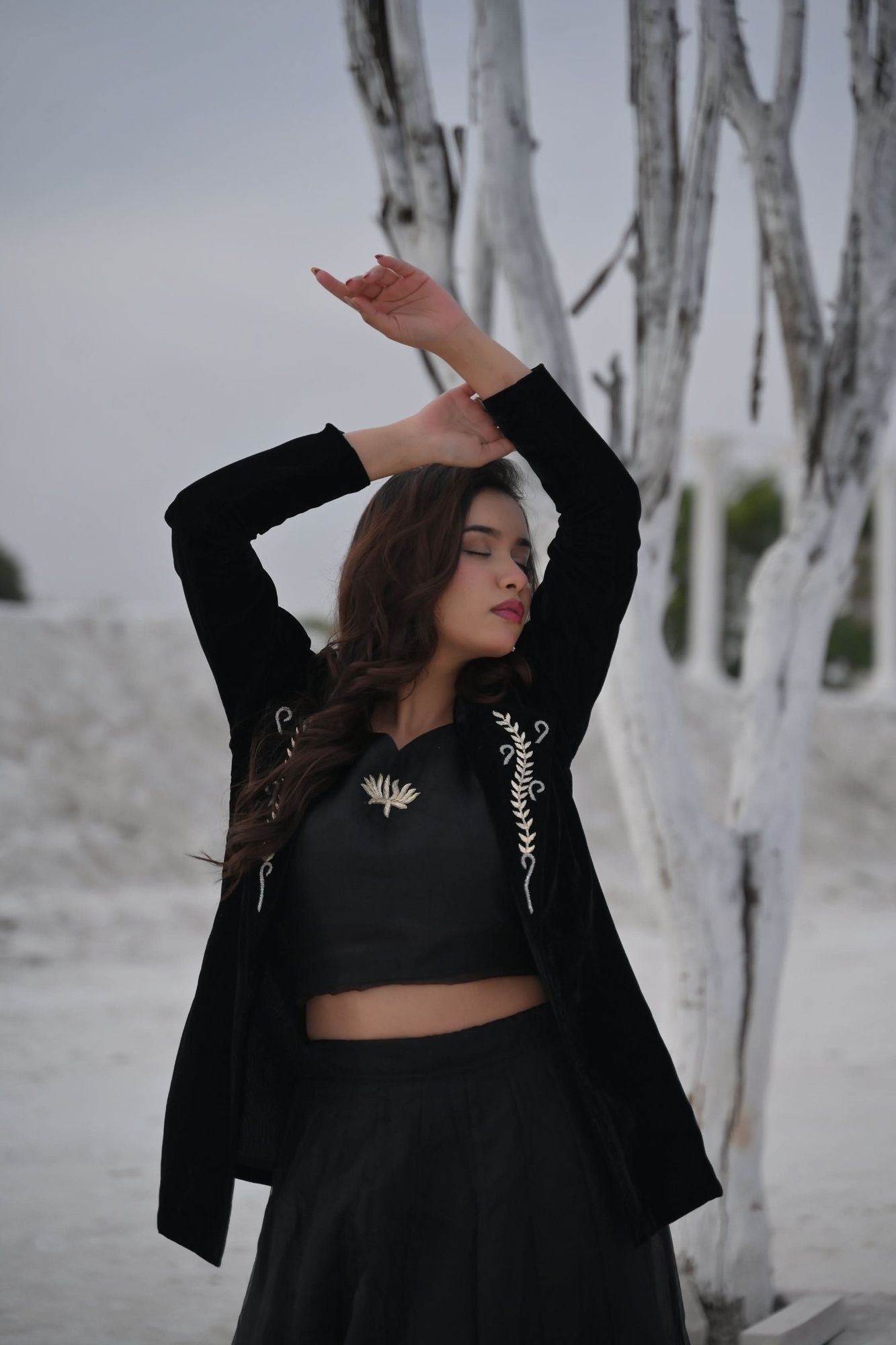 Saira Blouse, Blazer and skirt set in Black | Made To Order