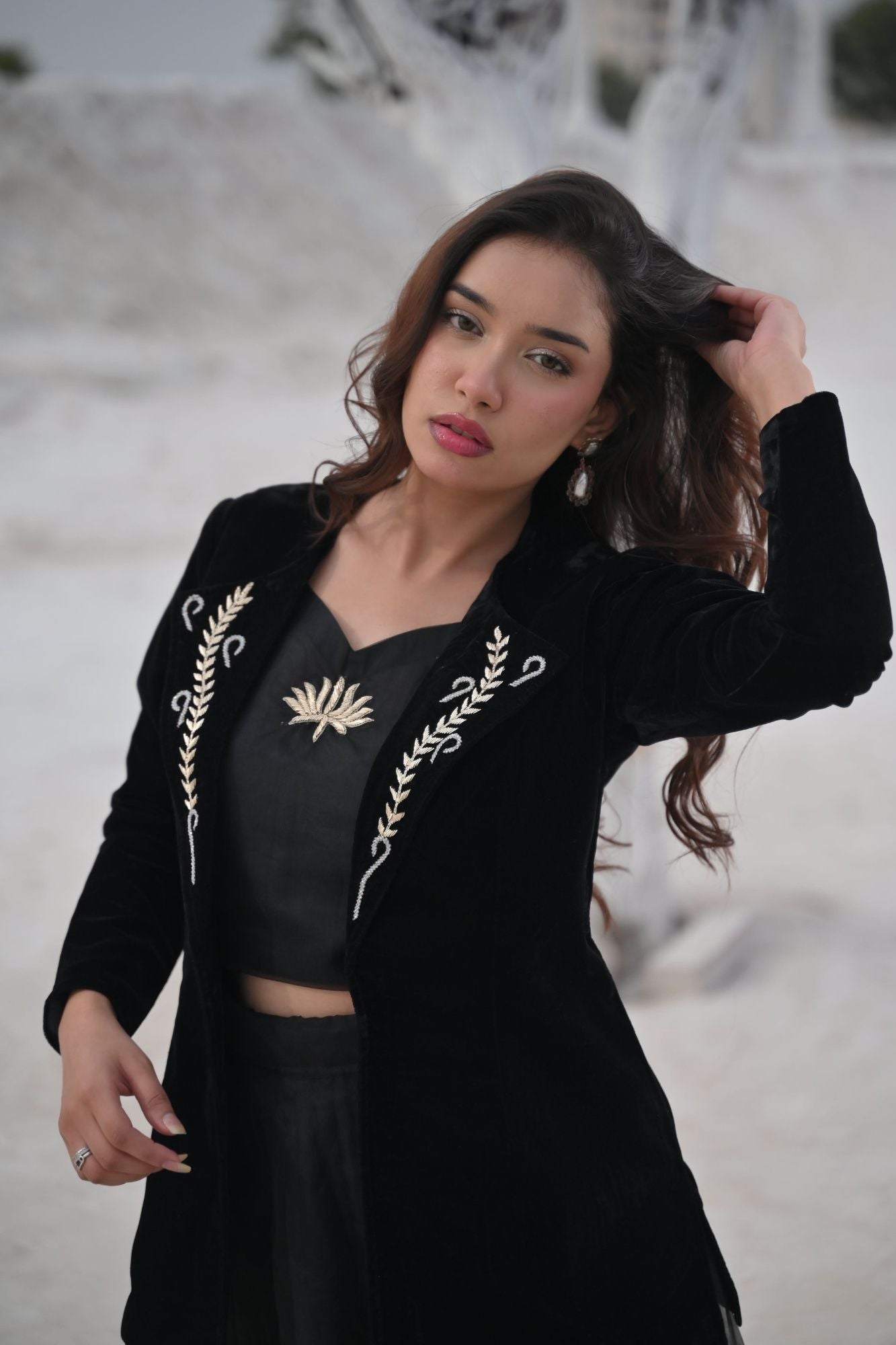 Saira Blouse, Blazer and skirt set in Black | Made To Order