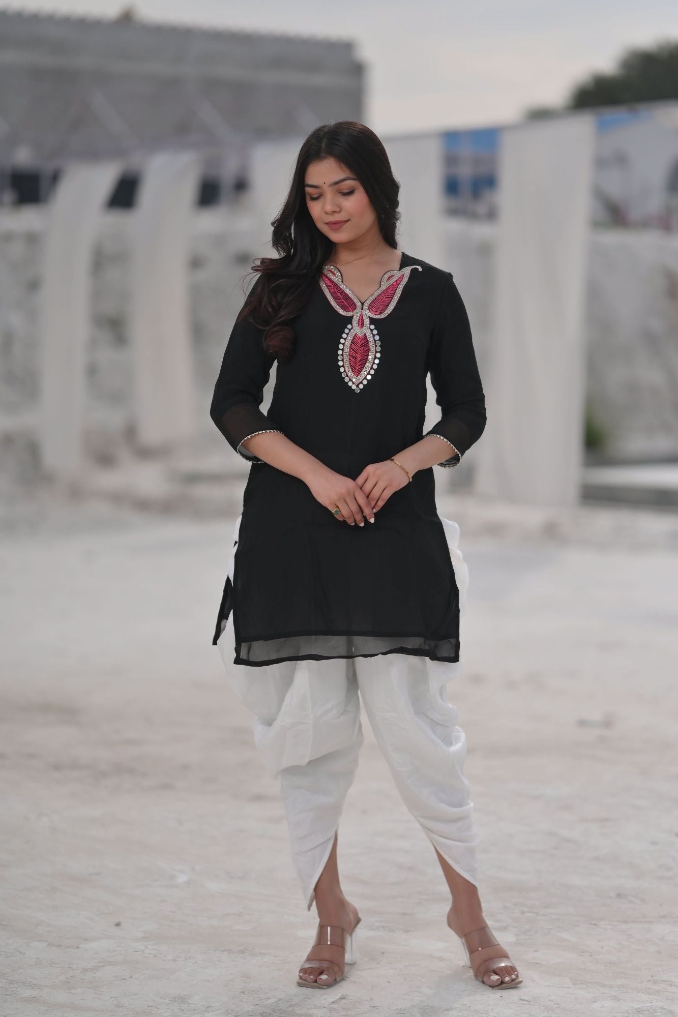 Zehra Chiffon Short Kurti and Dhoti Pants 2 Piece Set| Made To Order