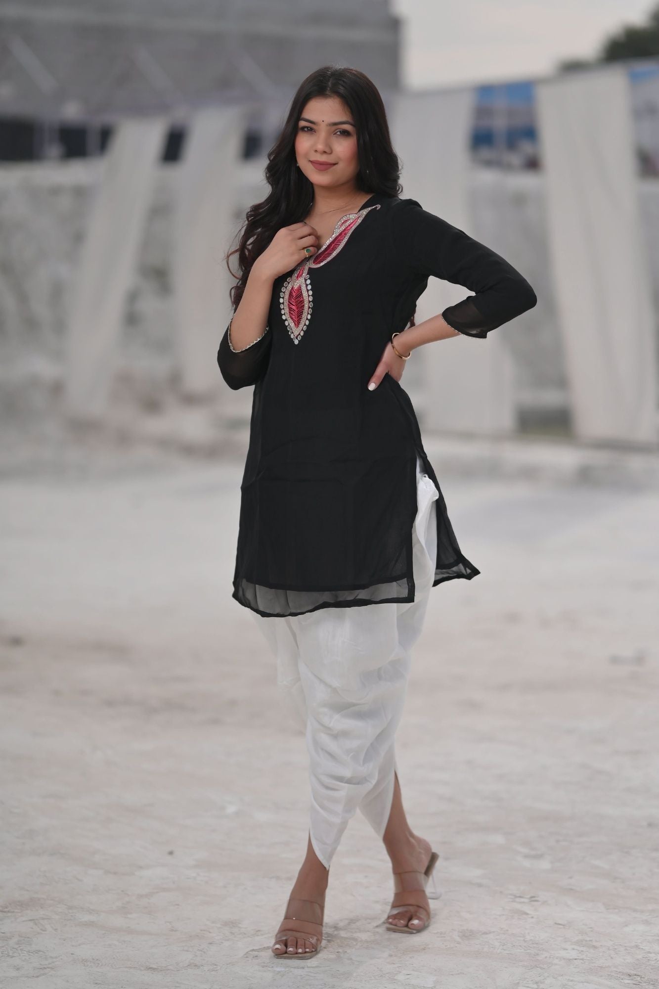 Zehra Chiffon Short Kurti and Dhoti Pants 2 Piece Set| Made To Order