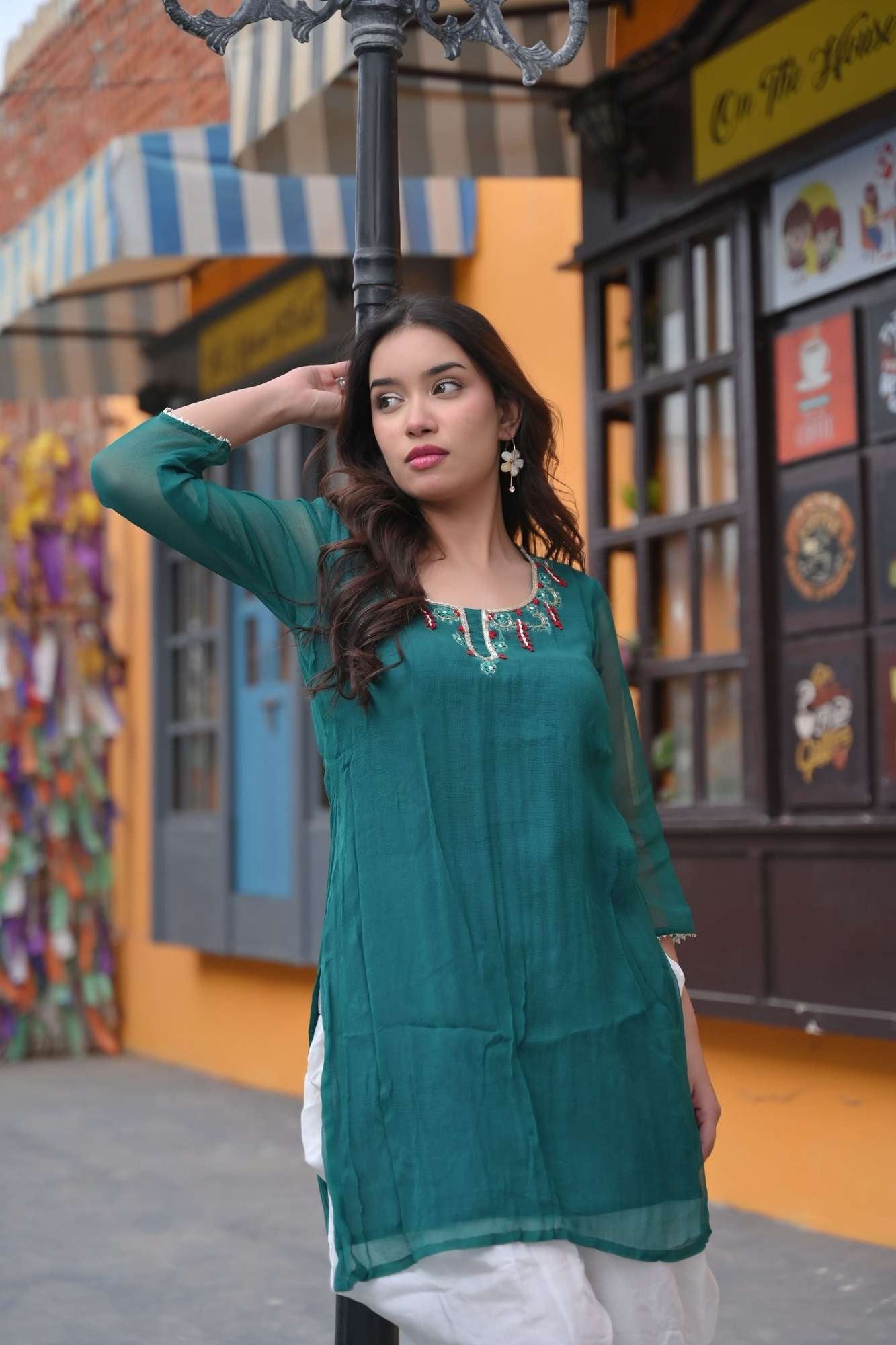 Ahaana Chiffon Short Kurta And Dhoti Pants 2 Piece Set | Made To Order