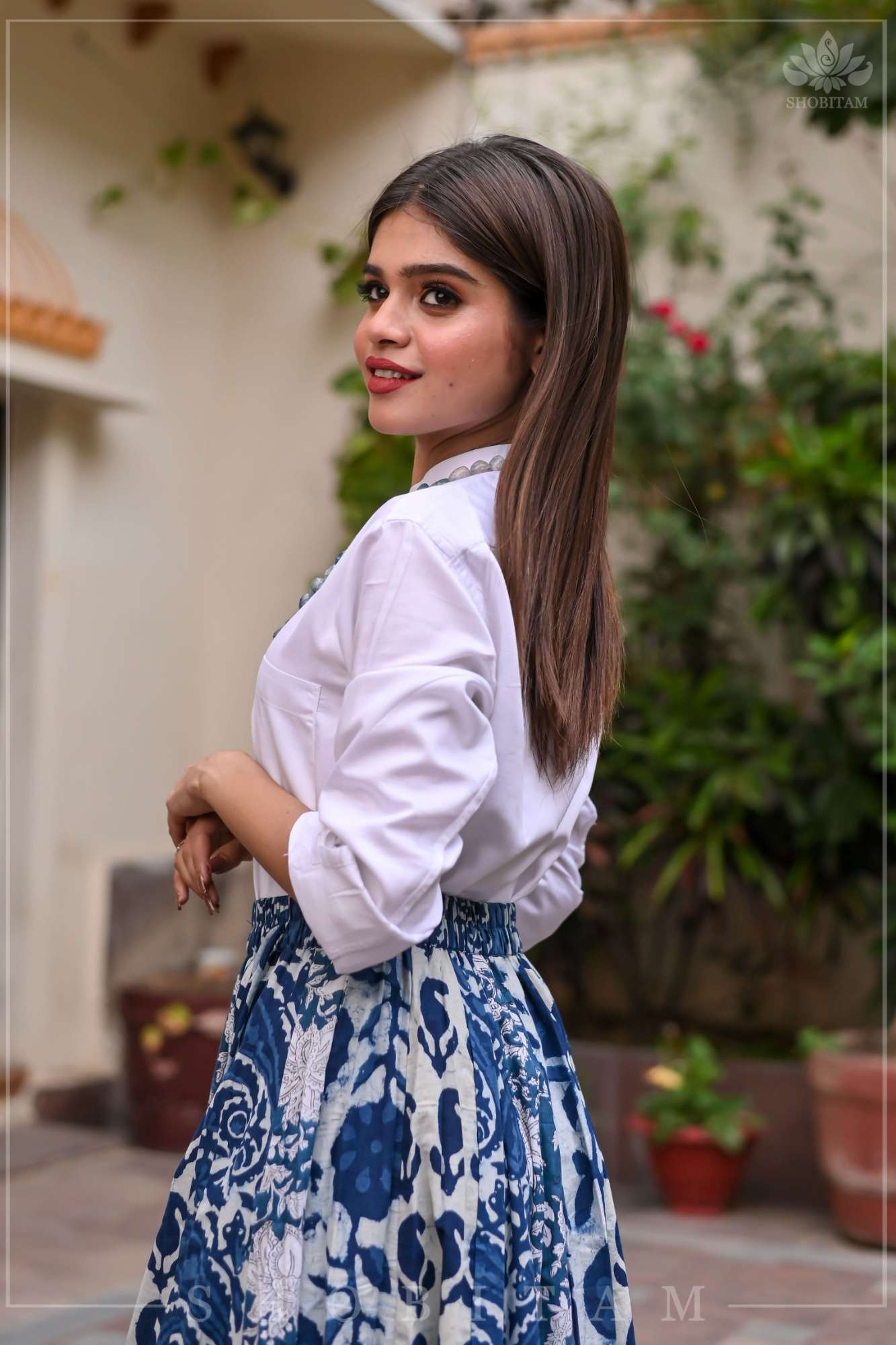 Indigo kalidaar cotton skirt | hand blockprint | Made To Order