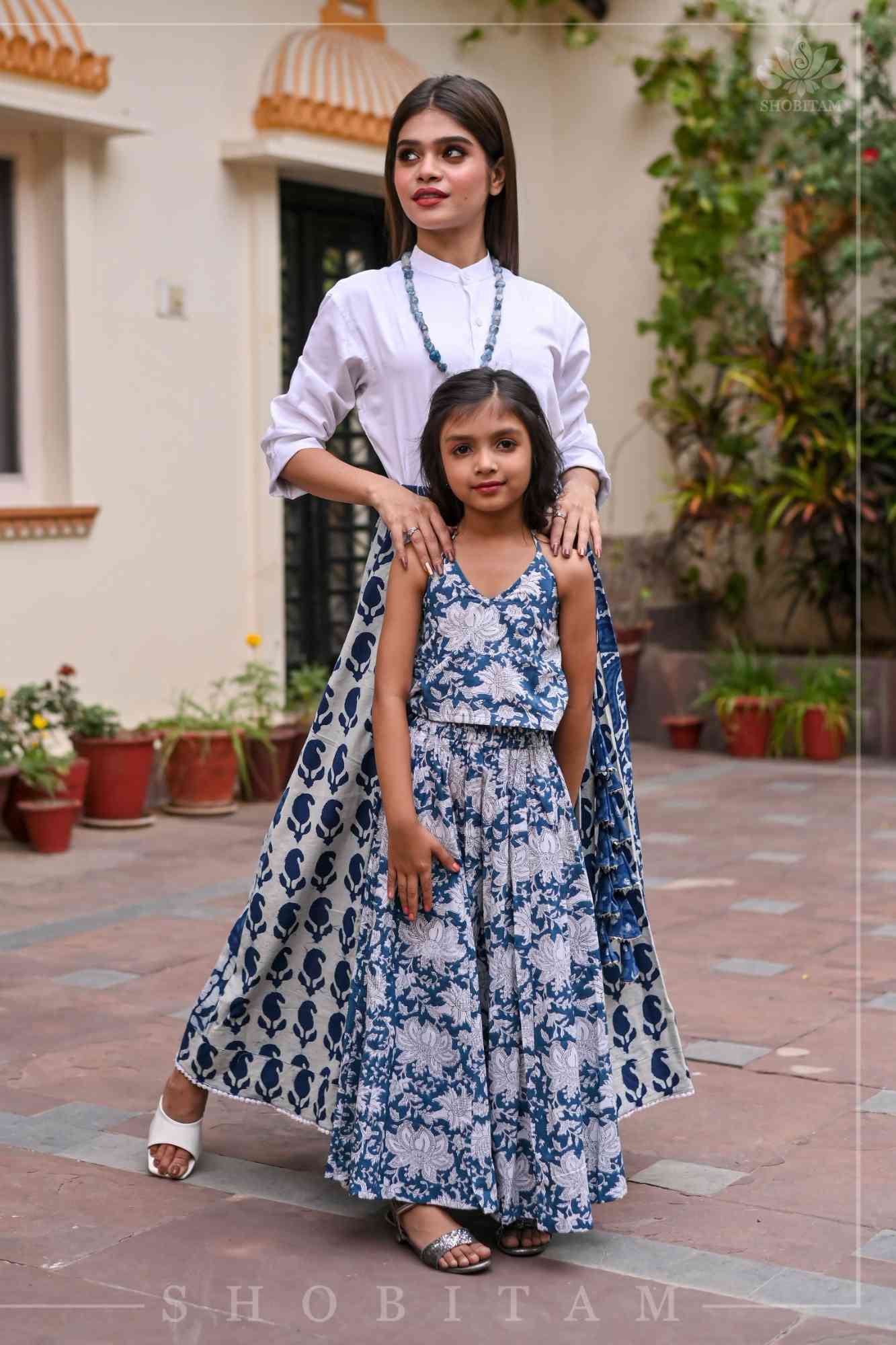 Girl Kid Indigo Halter Top and Long Skirt | Made To Order