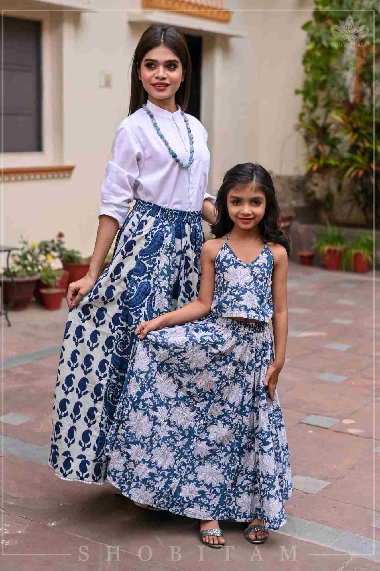Girl Kid Indigo Halter Top and Long Skirt | Made To Order