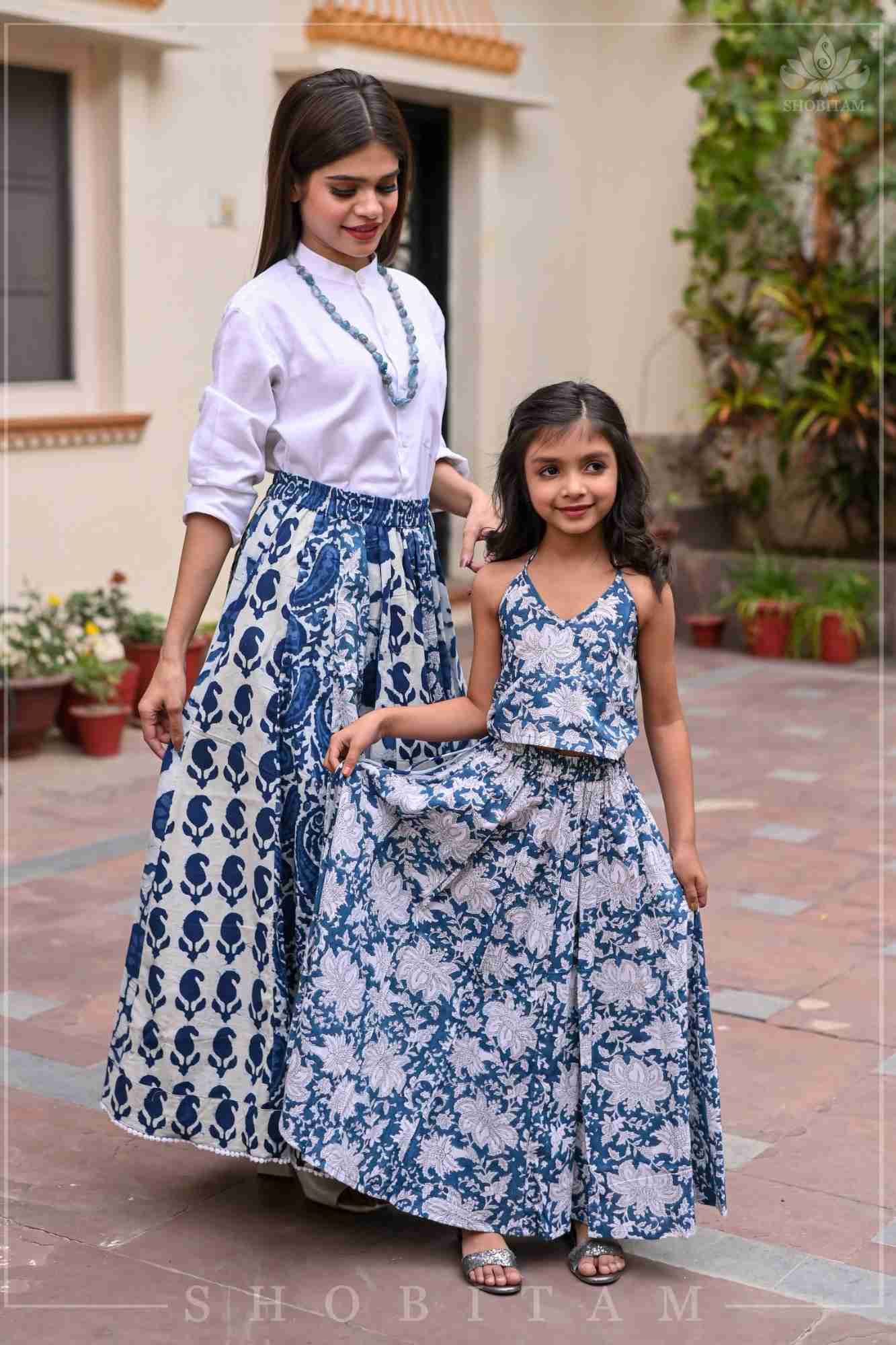 Girl Kid Indigo Halter Top and Long Skirt | Made To Order