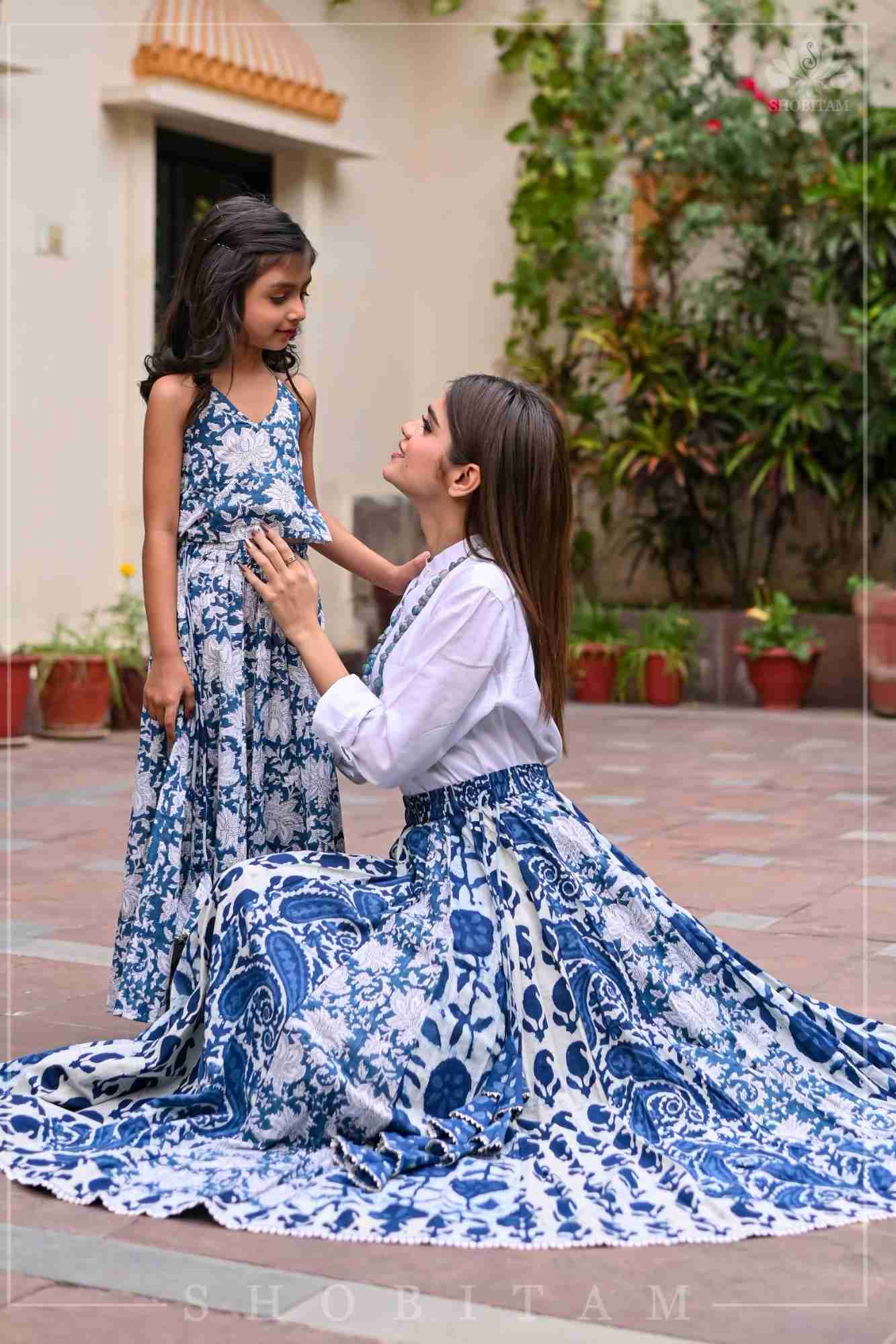 Girl Kid Indigo Halter Top and Long Skirt | Made To Order