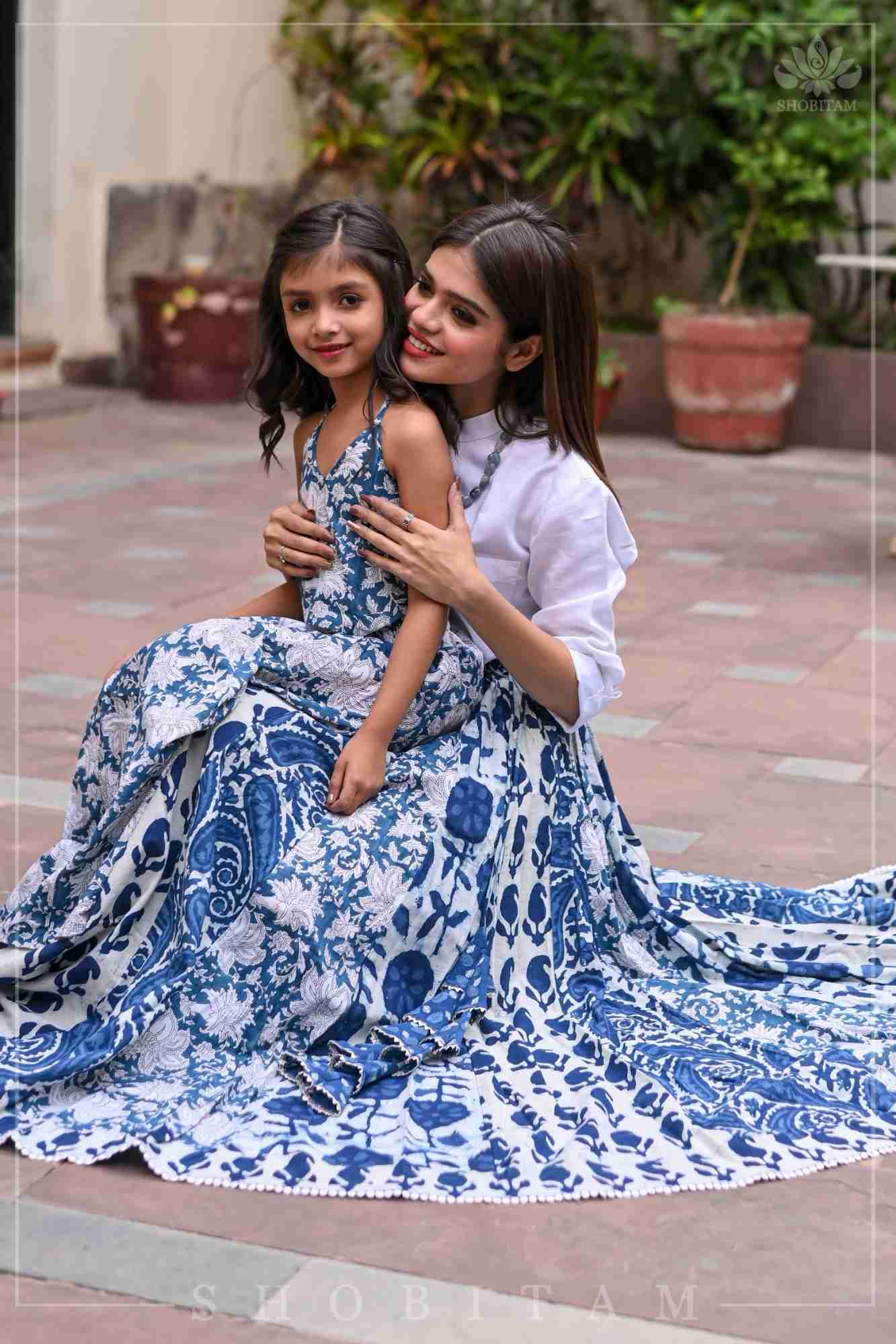 Girl Kid Indigo Halter Top and Long Skirt | Made To Order